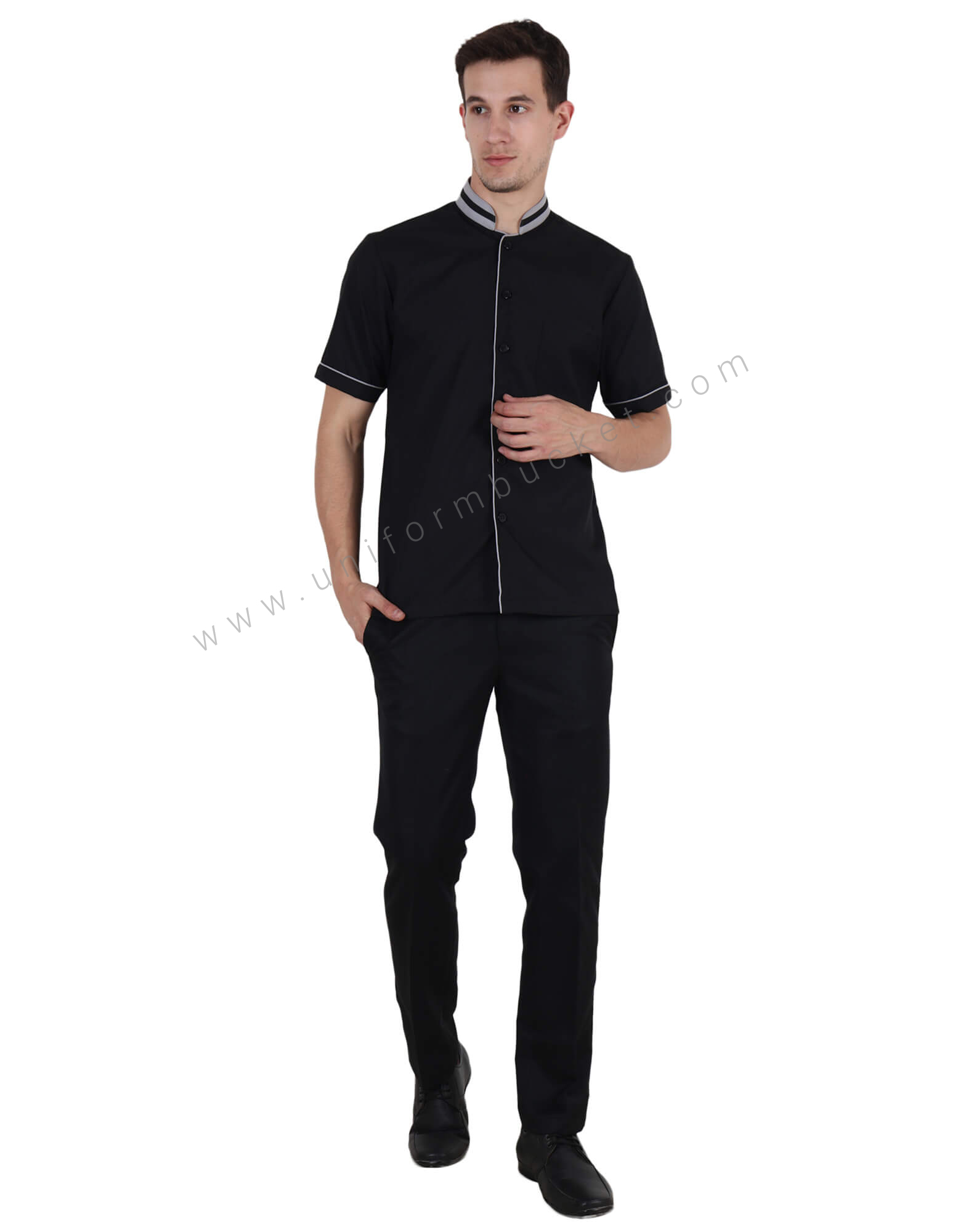 Black Shirt With Mandarin Collar thumbnail 3
