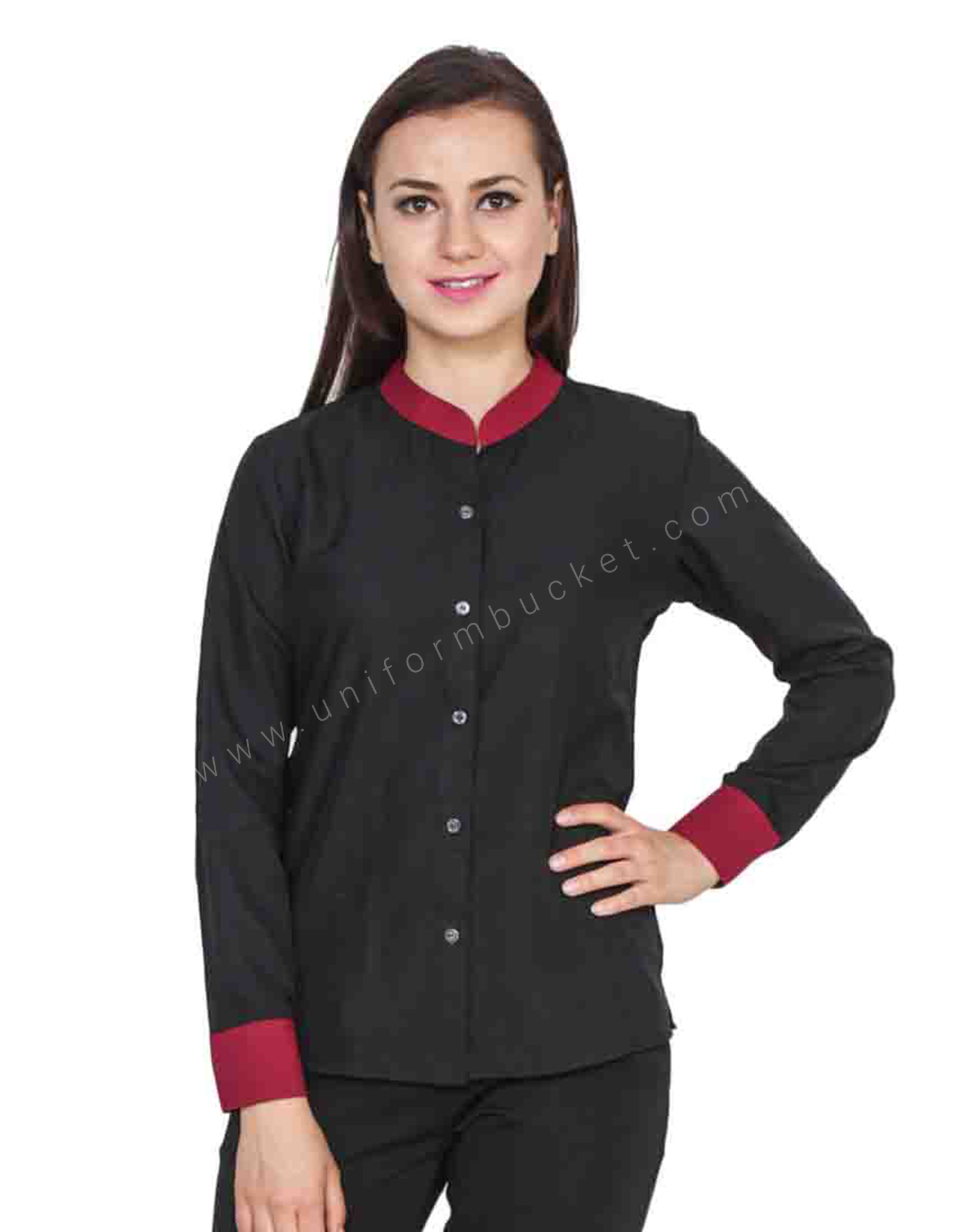 Black Shirt with Maroon Trimmings view 1