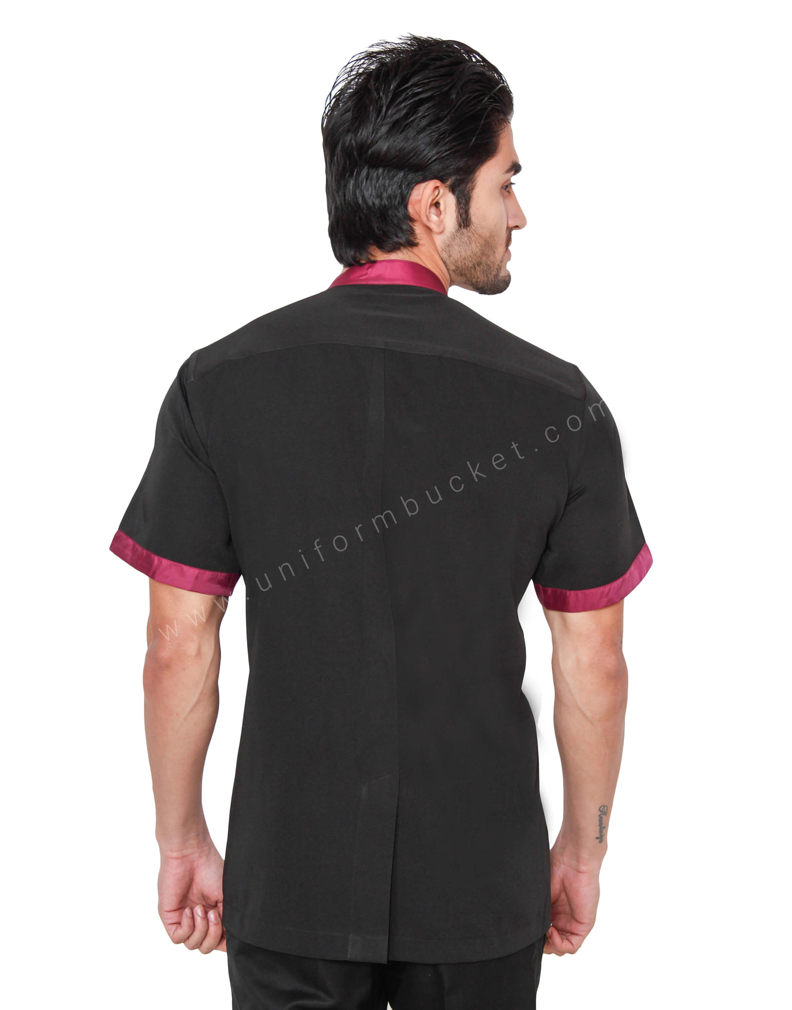 Ban Collar Black Shirt With Maroon Trims thumbnail 3
