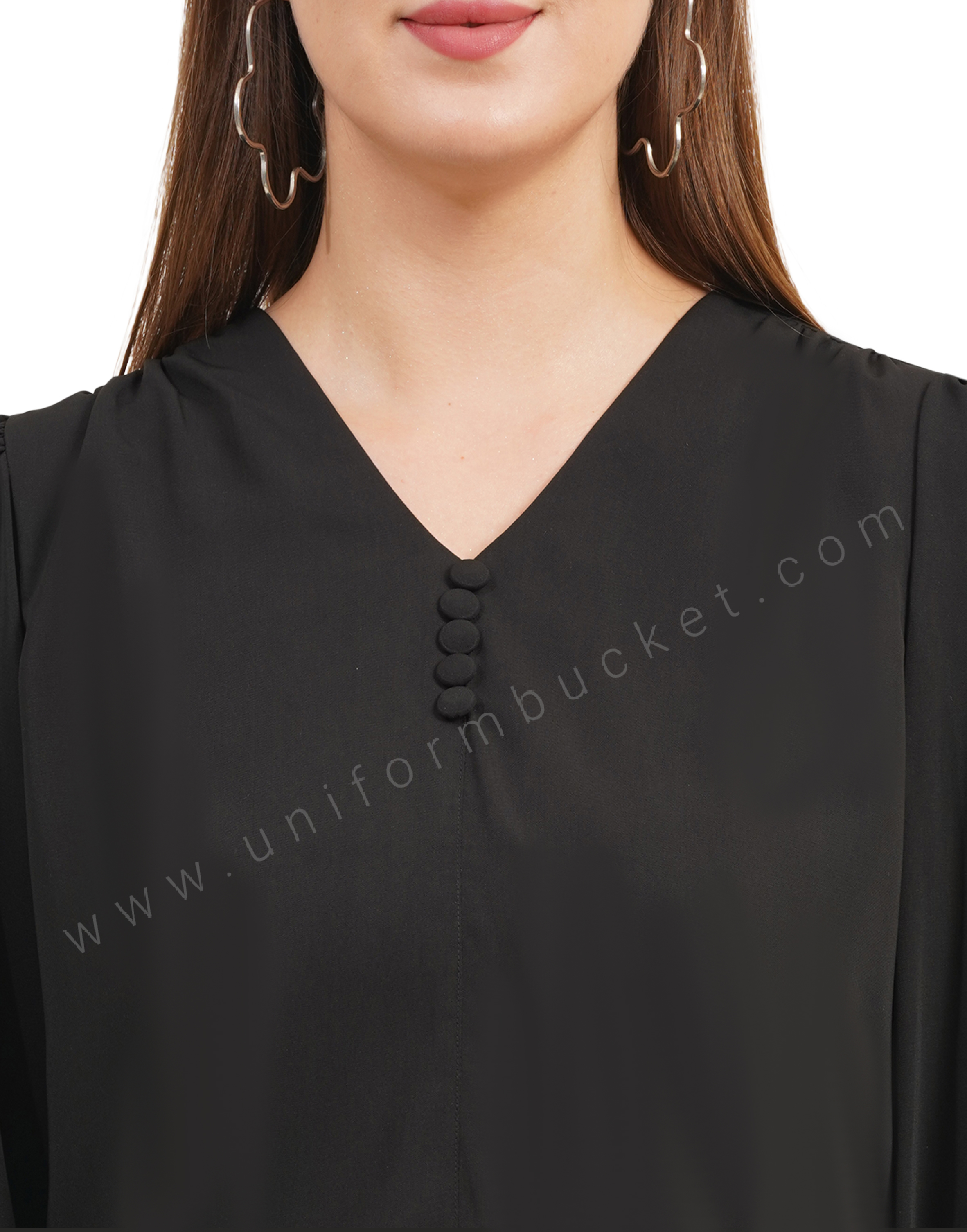 black v neck dummy button top with stylish sleeve thumbnail 4