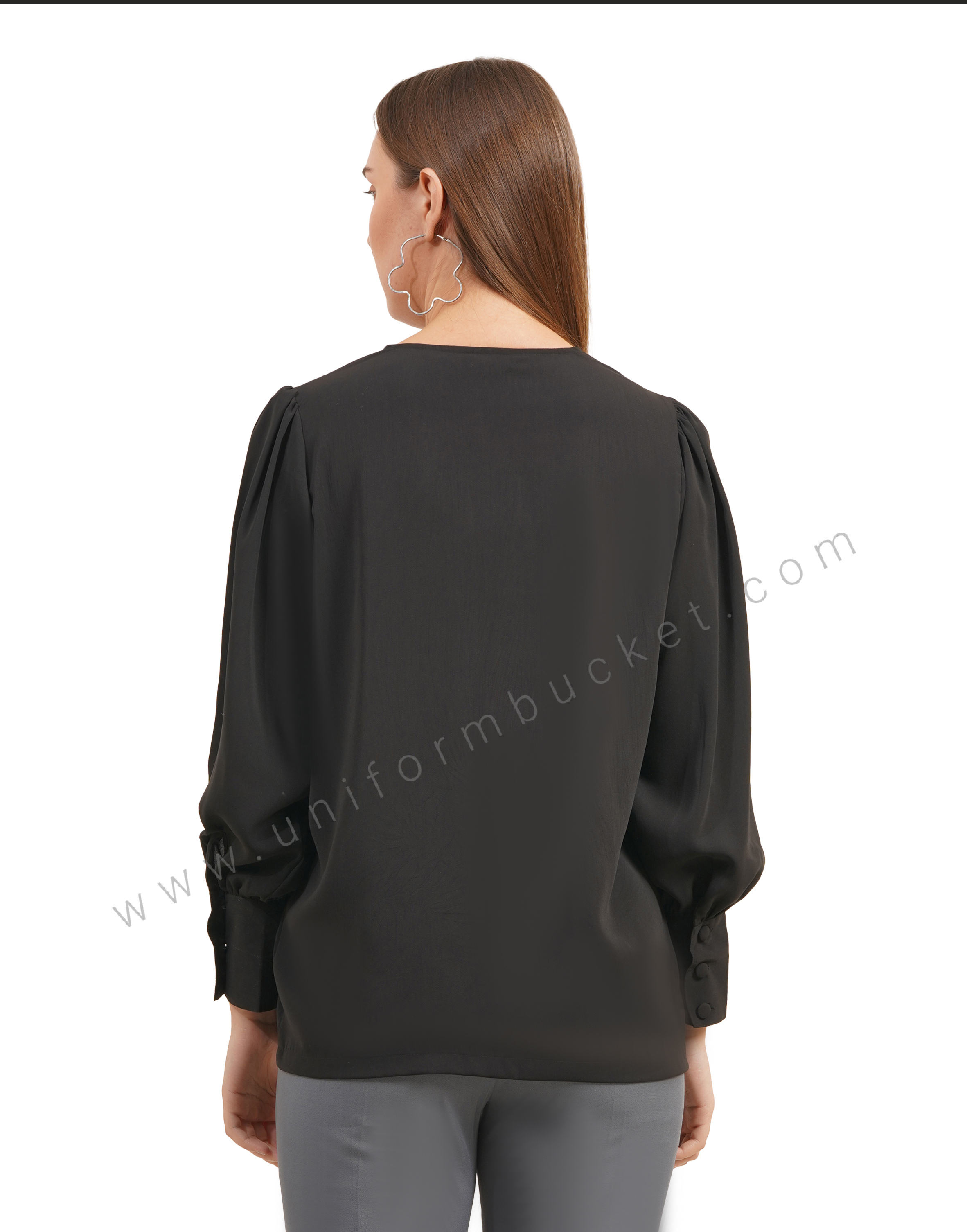 black v neck dummy button top with stylish sleeve thumbnail 5