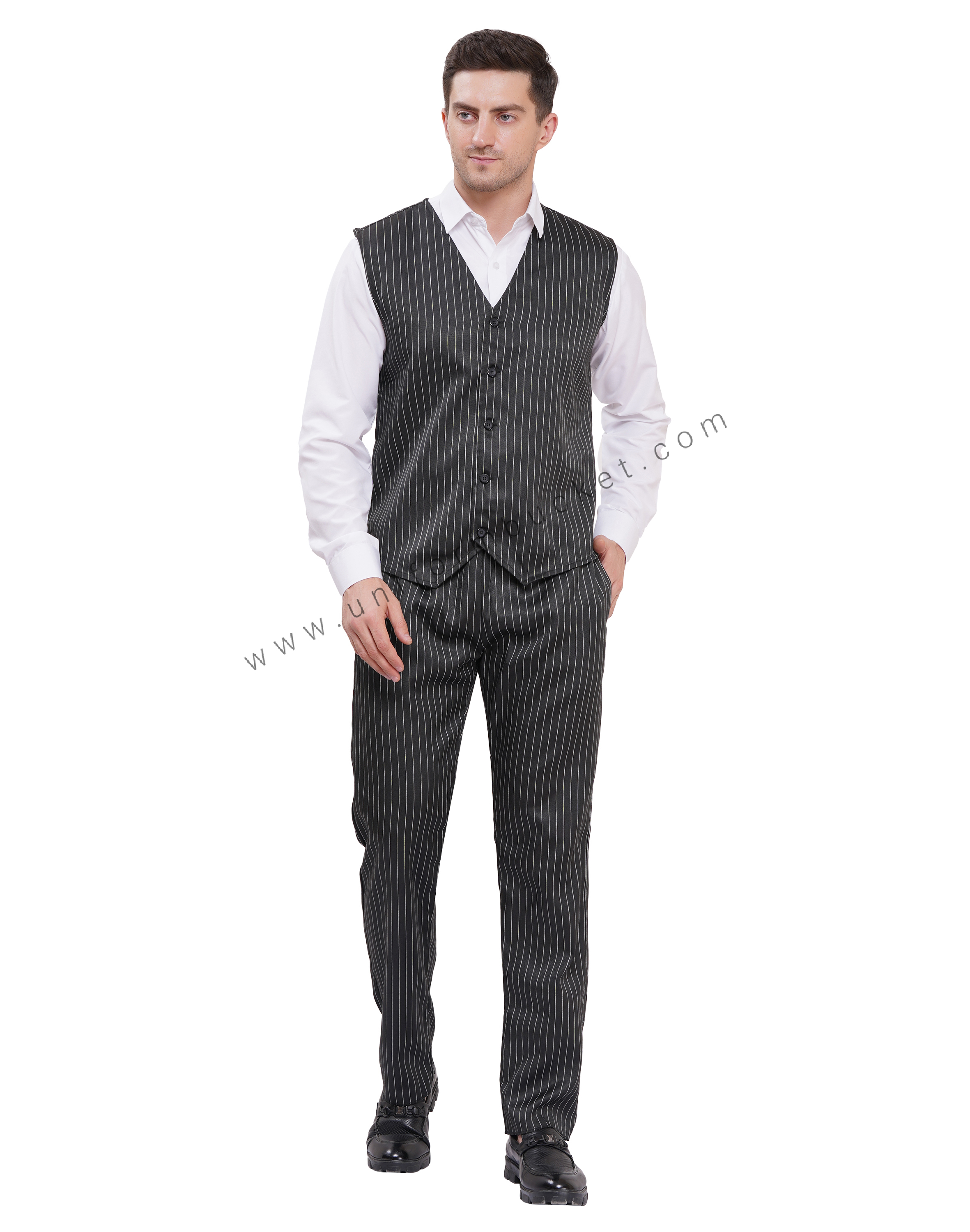 black & white line vest coat for male view 1