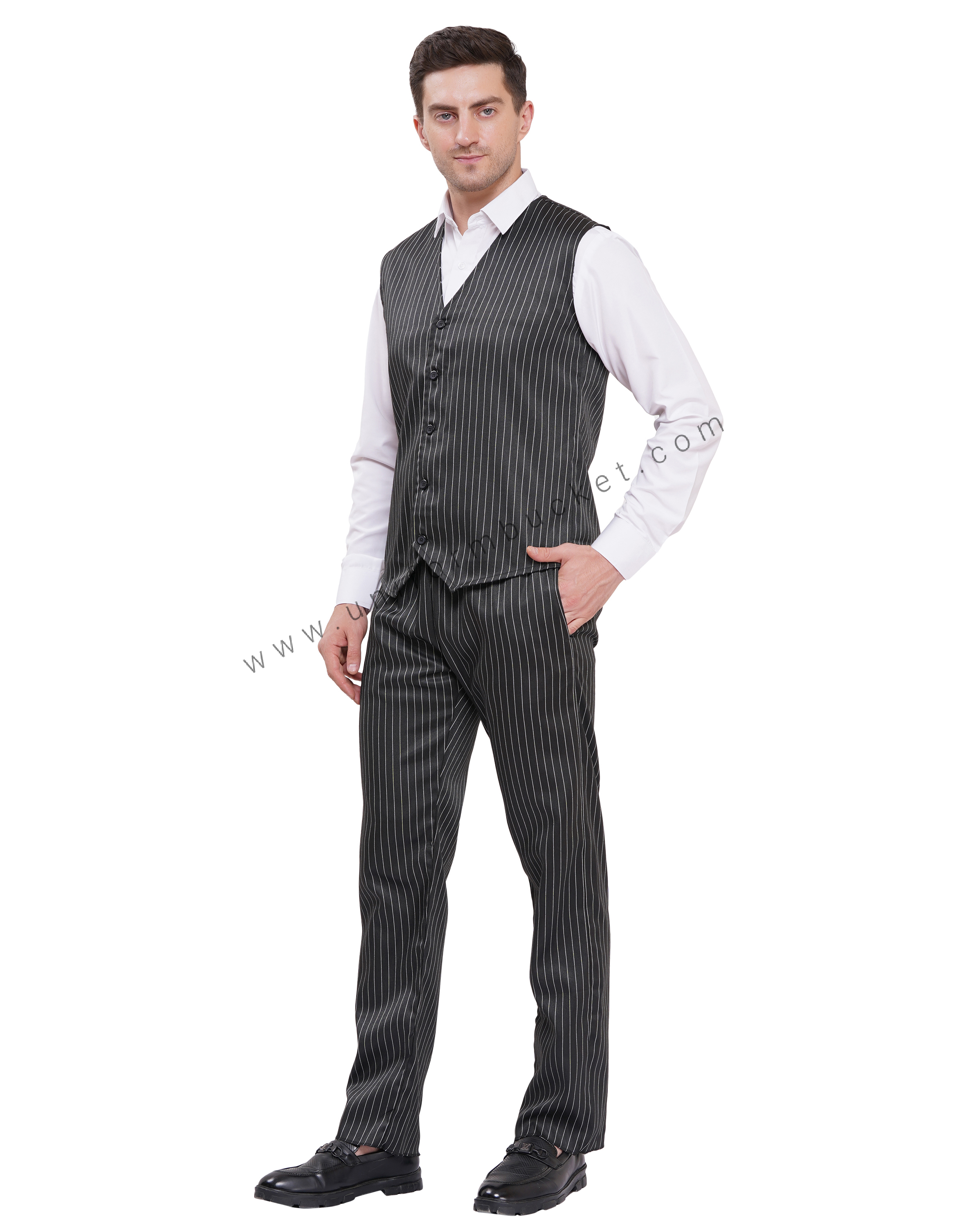 black & white line vest coat for male thumbnail 2