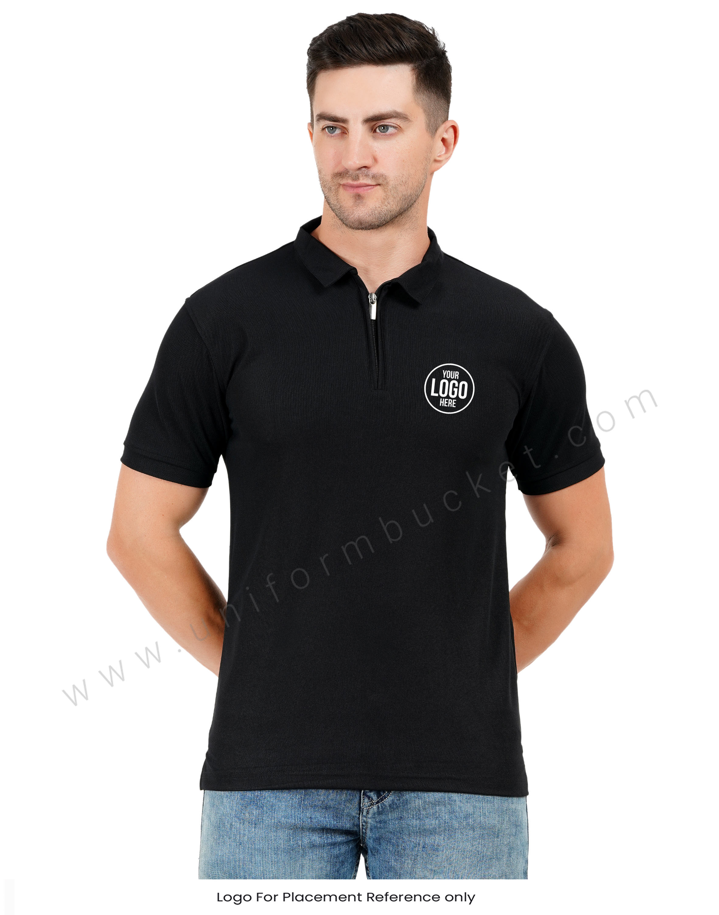 Black  zipper polo T-shirt view 1