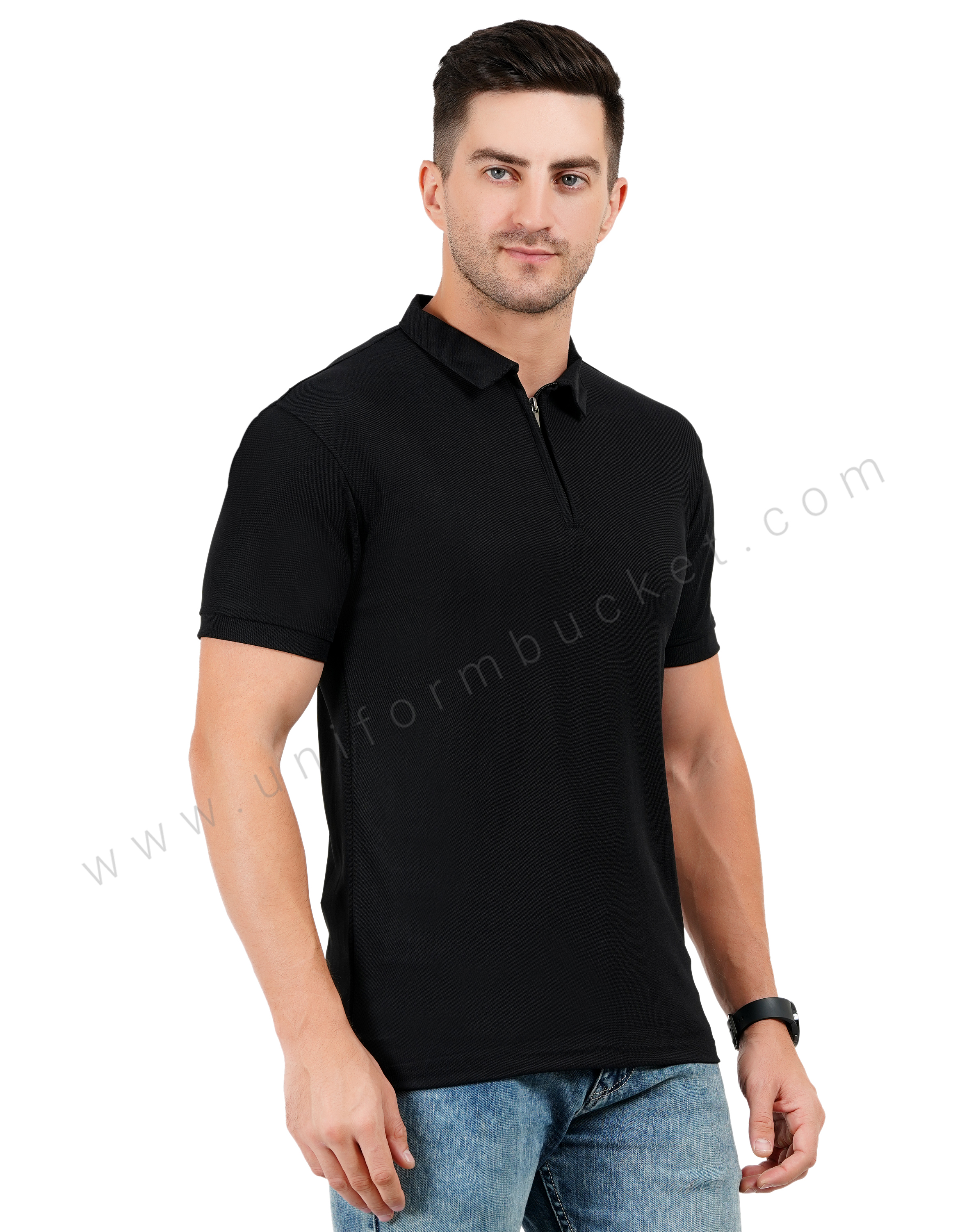 Black  zipper polo T-shirt thumbnail 2