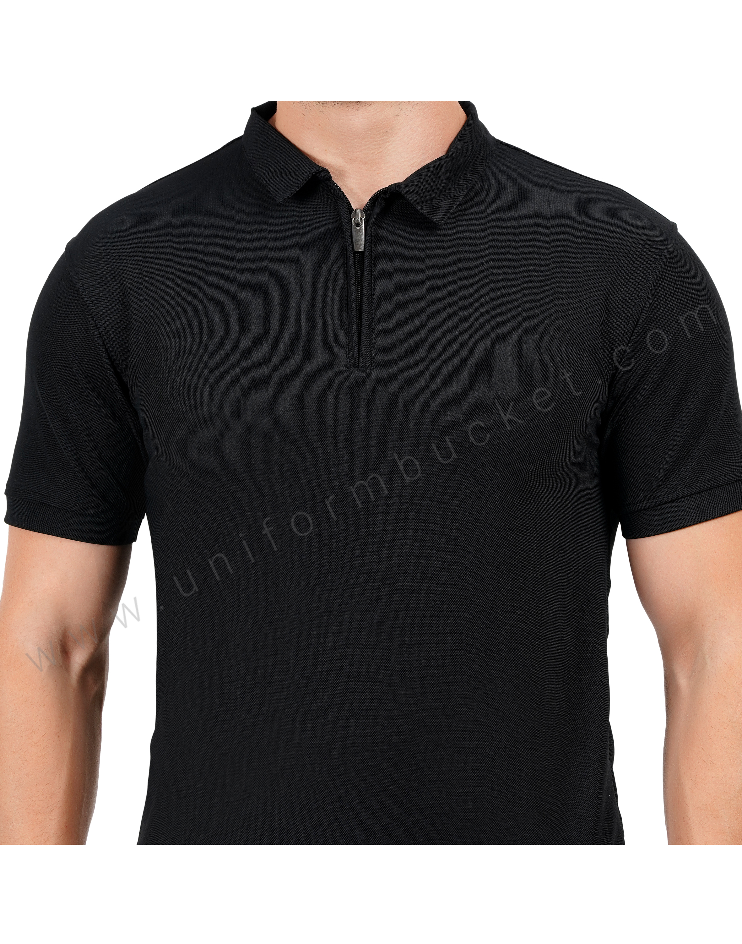 Black  zipper polo T-shirt thumbnail 3