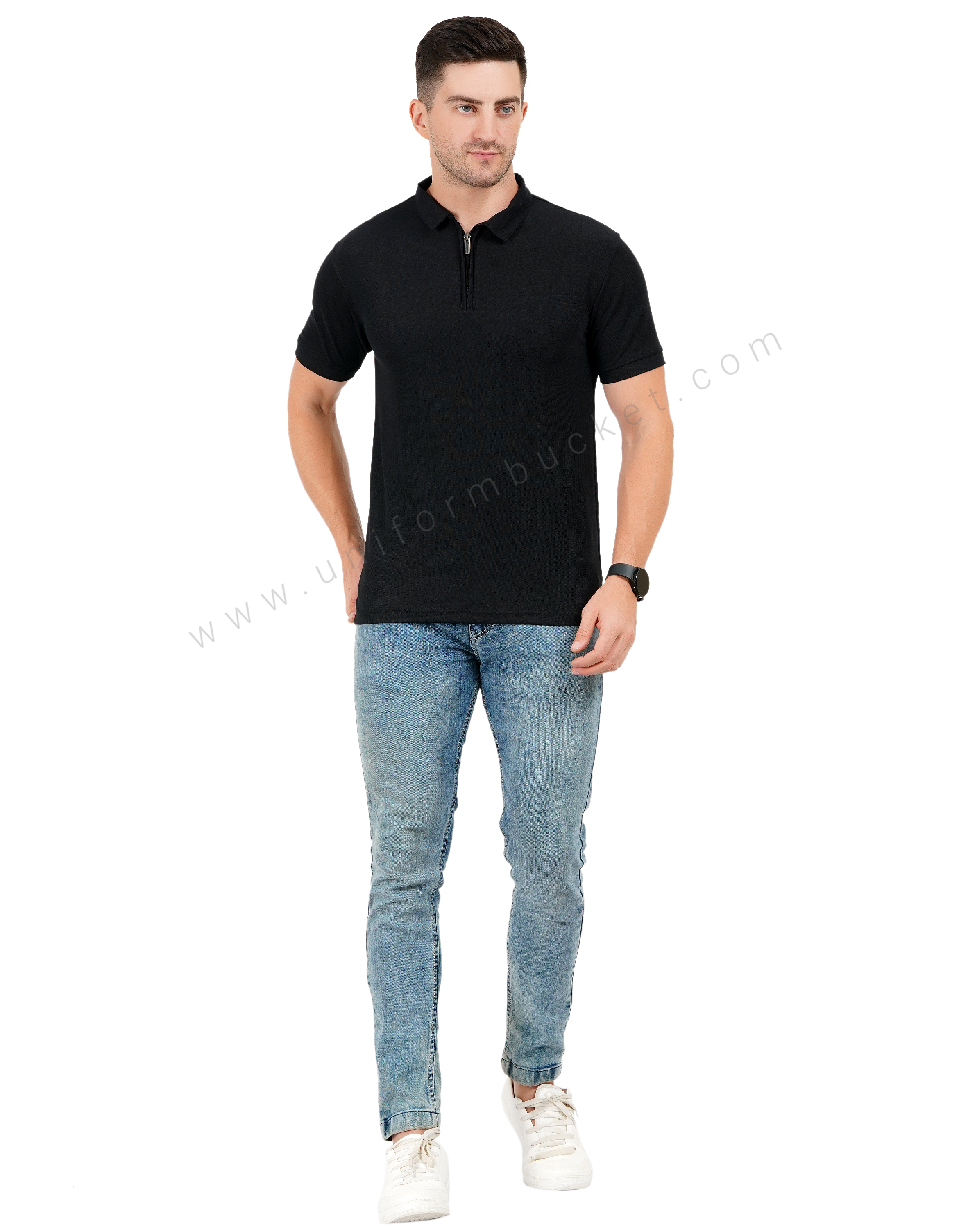 Black  zipper polo T-shirt thumbnail 5
