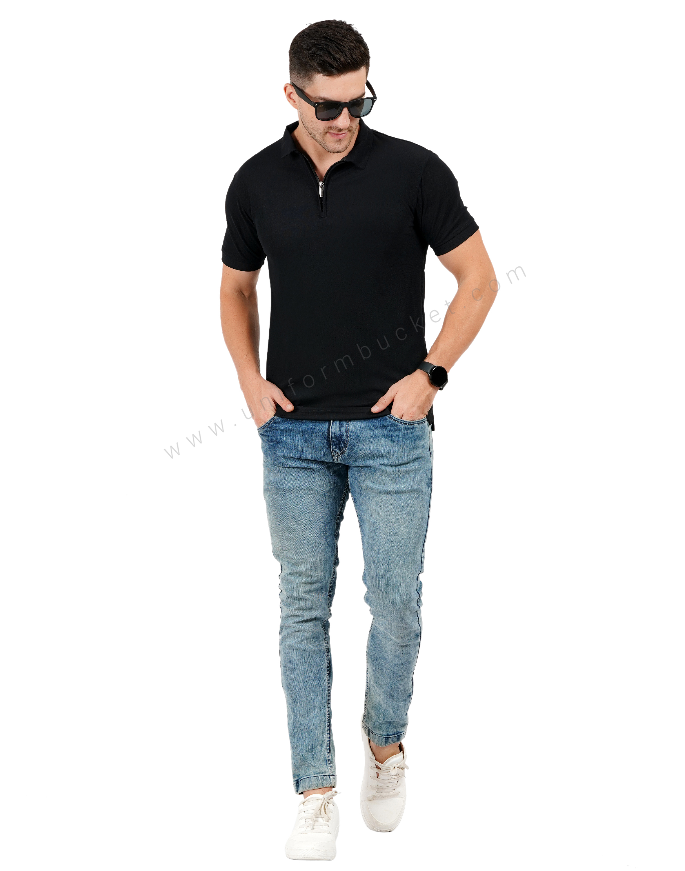 Black  zipper polo T-shirt thumbnail 6