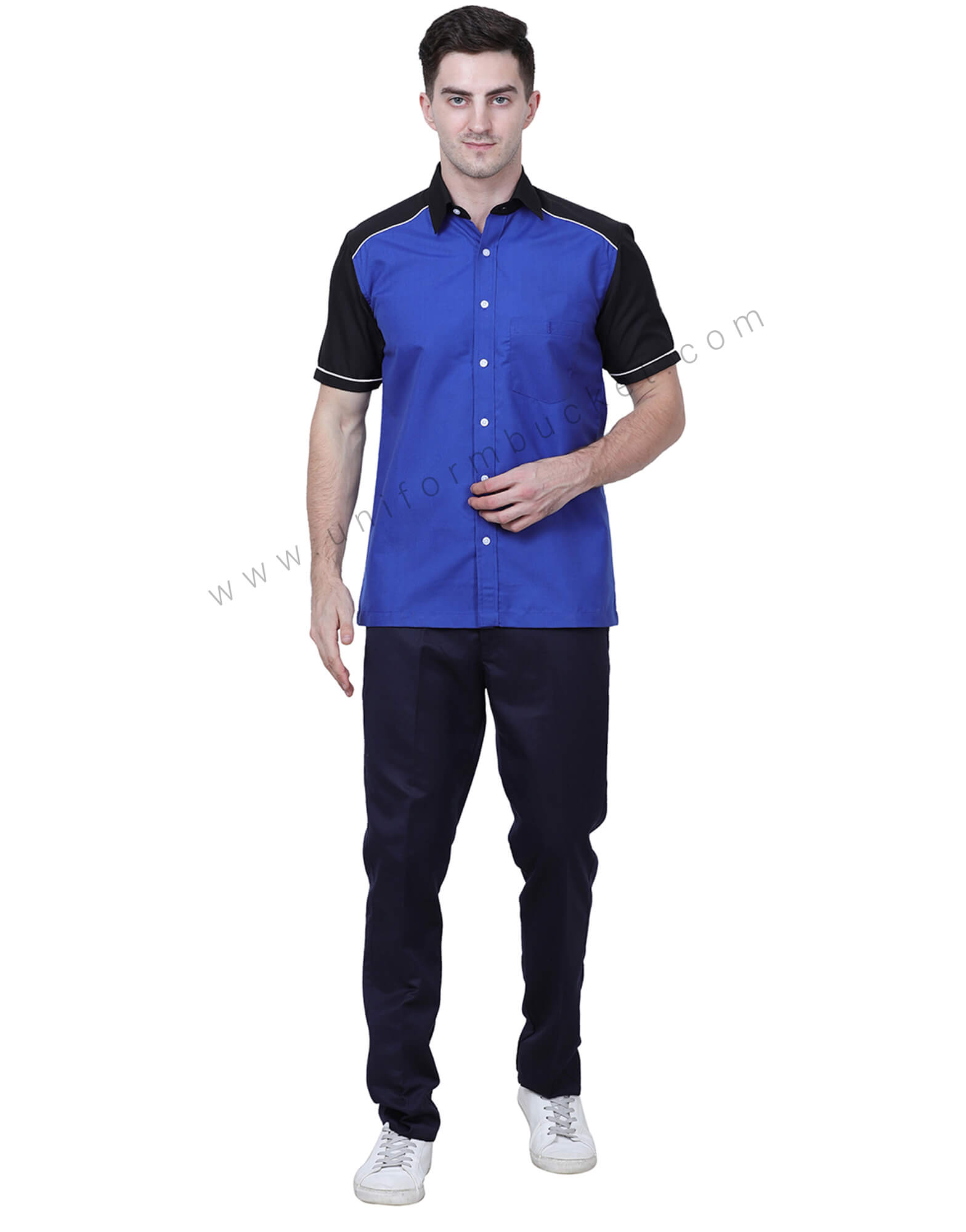 Blue And Black Shirt With Shoulder Piping thumbnail 2