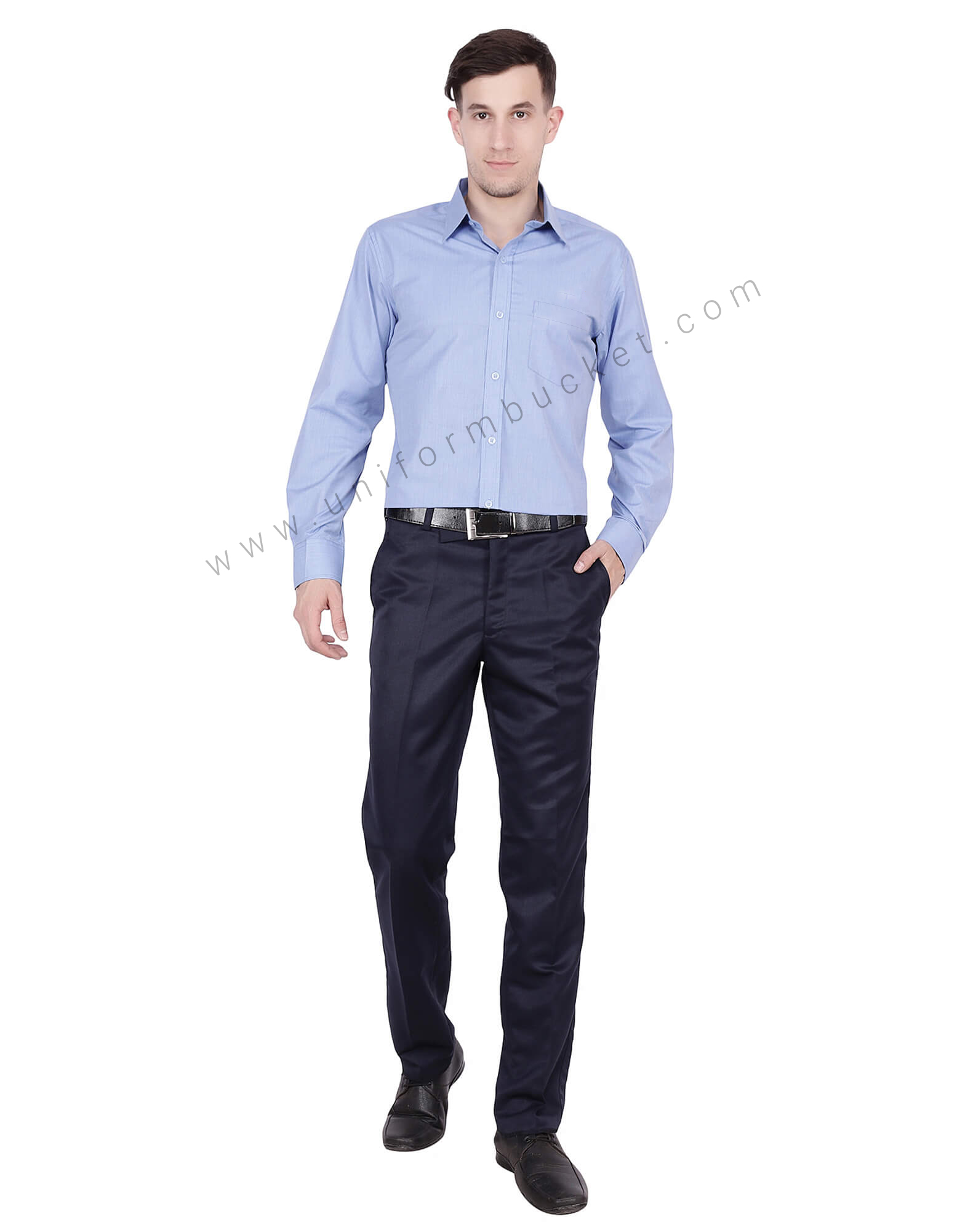 Blue Fil a Fil Uniform Shirt view 1