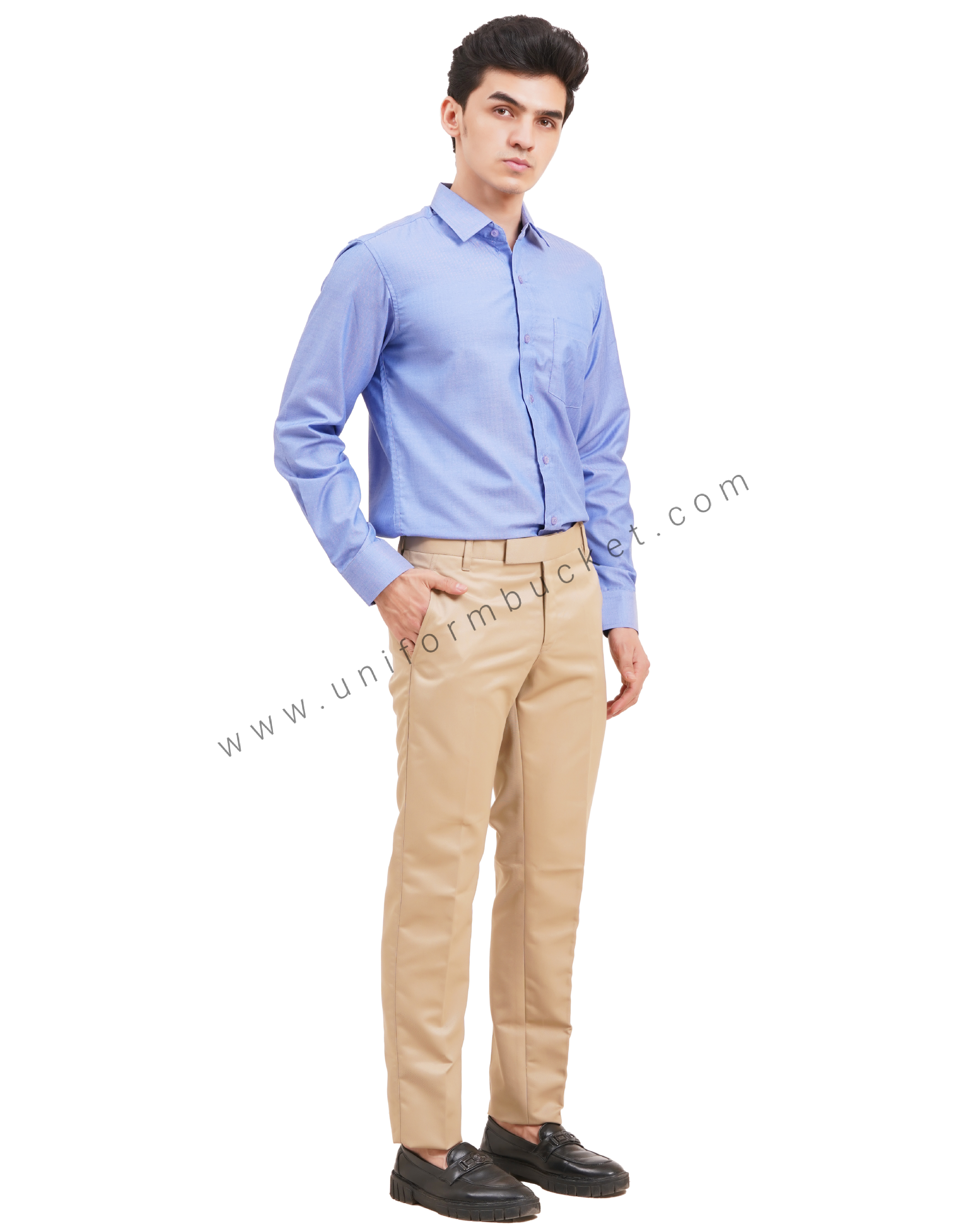 Blue Herringbone Texture male shirt with full sleeve thumbnail 5