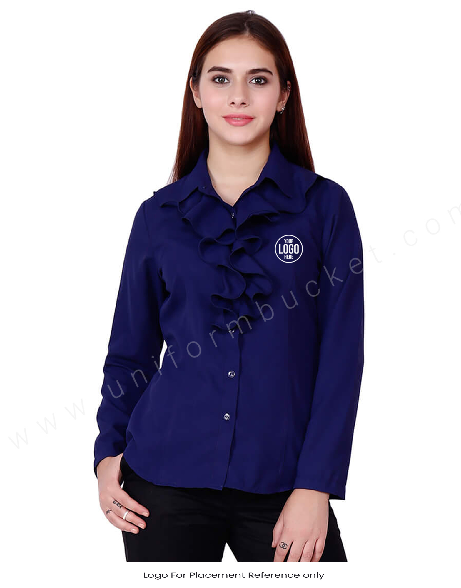 Navy Blue Ruffle Collar Shirt thumbnail 4