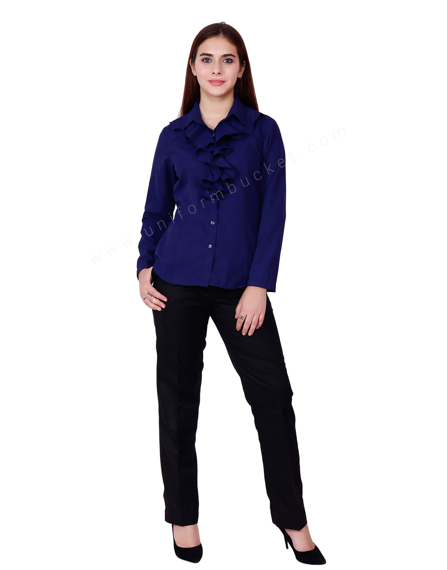 Navy Blue Ruffle Collar Shirt thumbnail 2