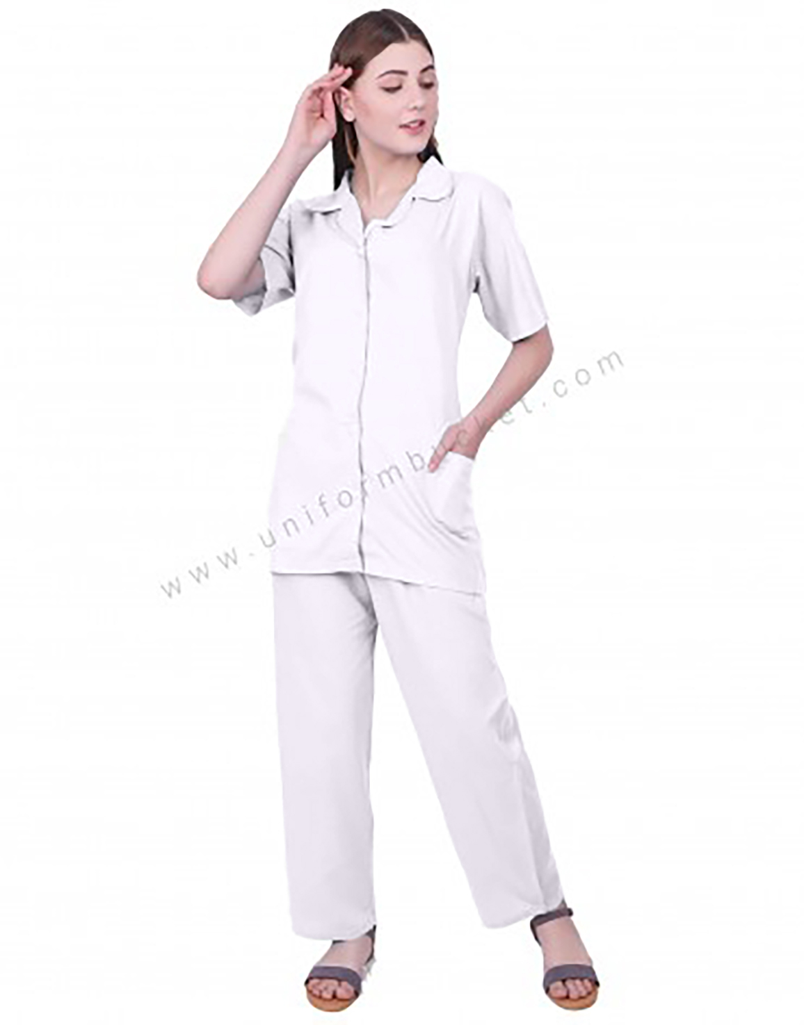 Front Opening White Tunic With Side Pockets thumbnail 3