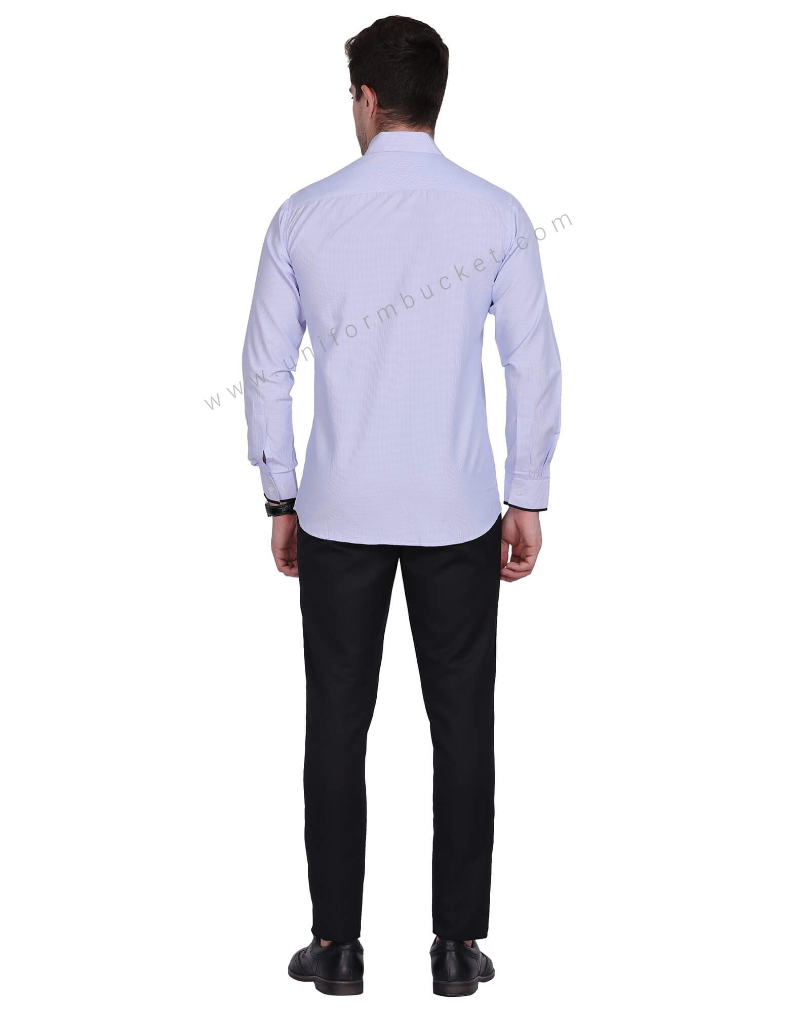 BLUE & WHITE LINING HIDDEN PLACKET SHIRT WITH BLACK TRIM thumbnail 4