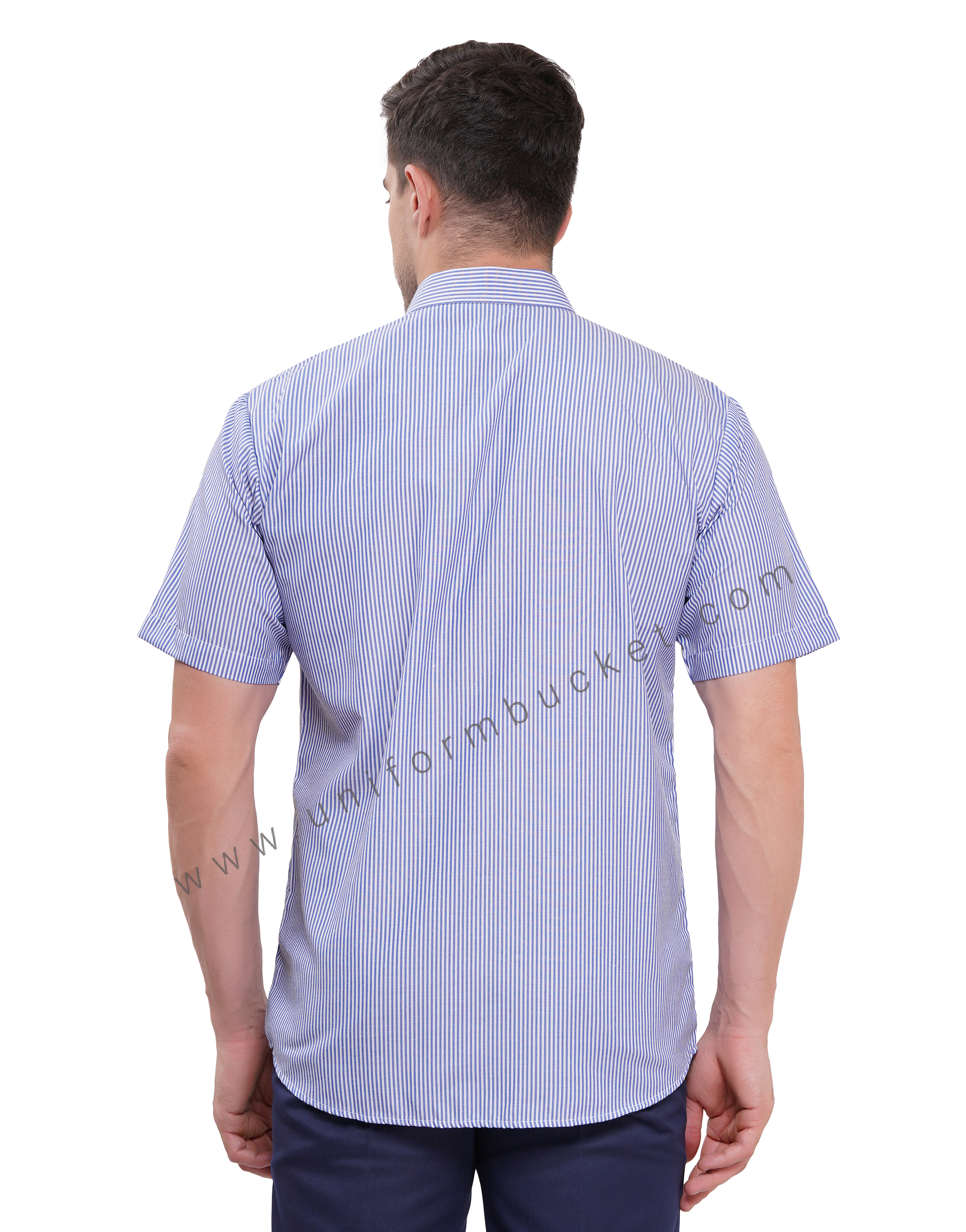 BLUE & WHITE LINING HOUSEKEEPING SHIRT WITH NAVY BLUE TRIM thumbnail 4