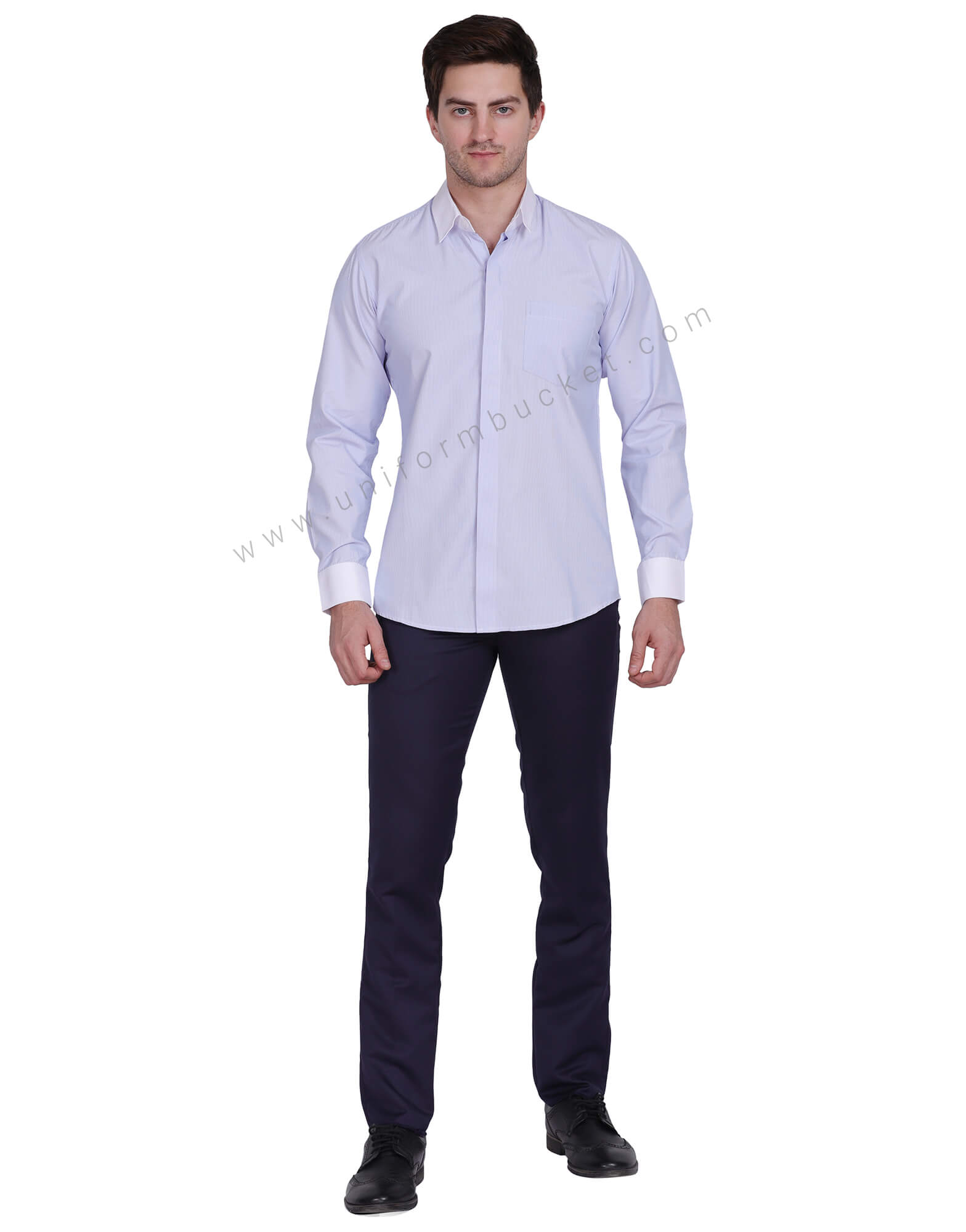 BLUE & WHITE LINING MALE FORMAL SHIRT WITH HIDDEN PLACKET thumbnail 3