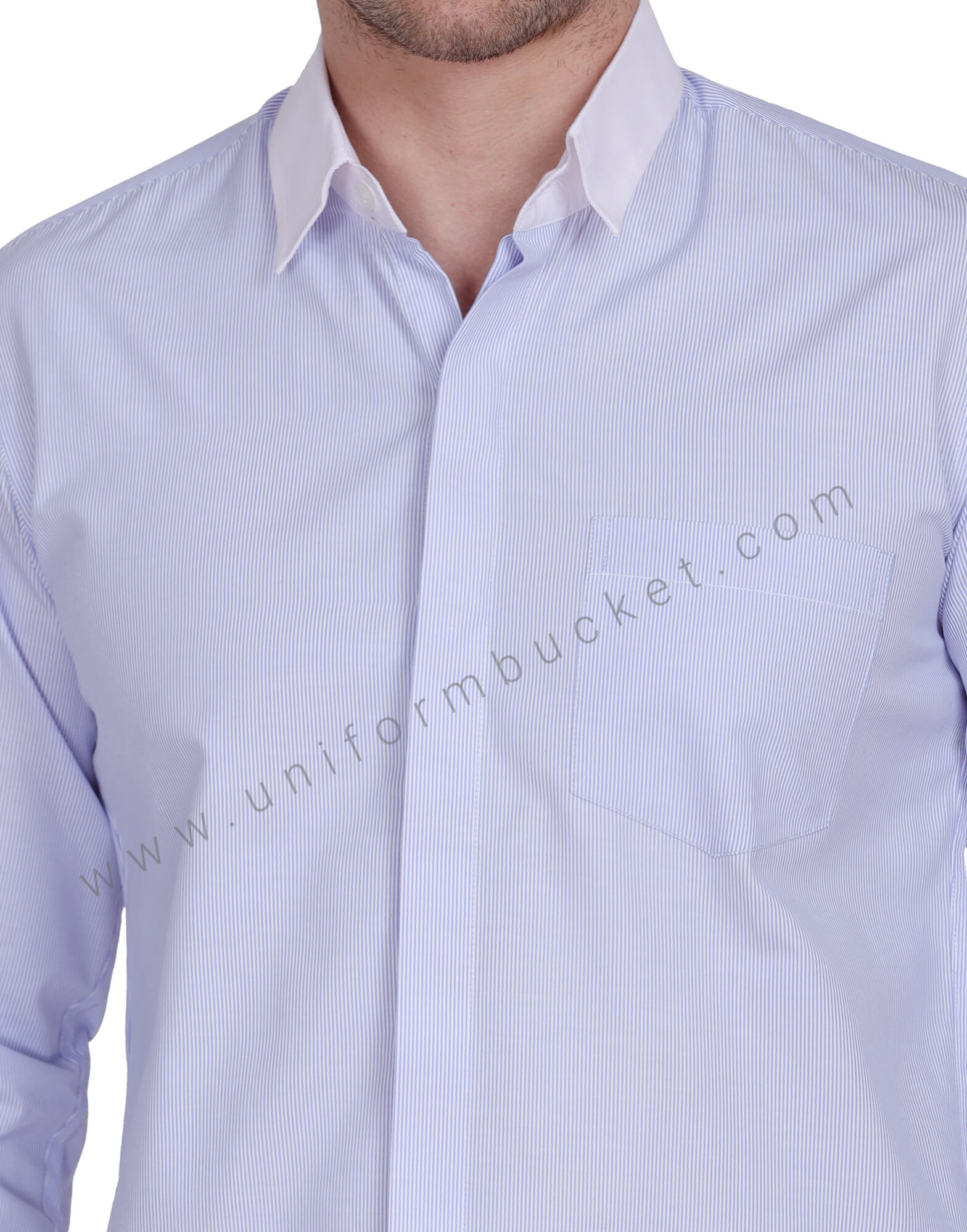 BLUE & WHITE LINING MALE FORMAL SHIRT WITH HIDDEN PLACKET thumbnail 5