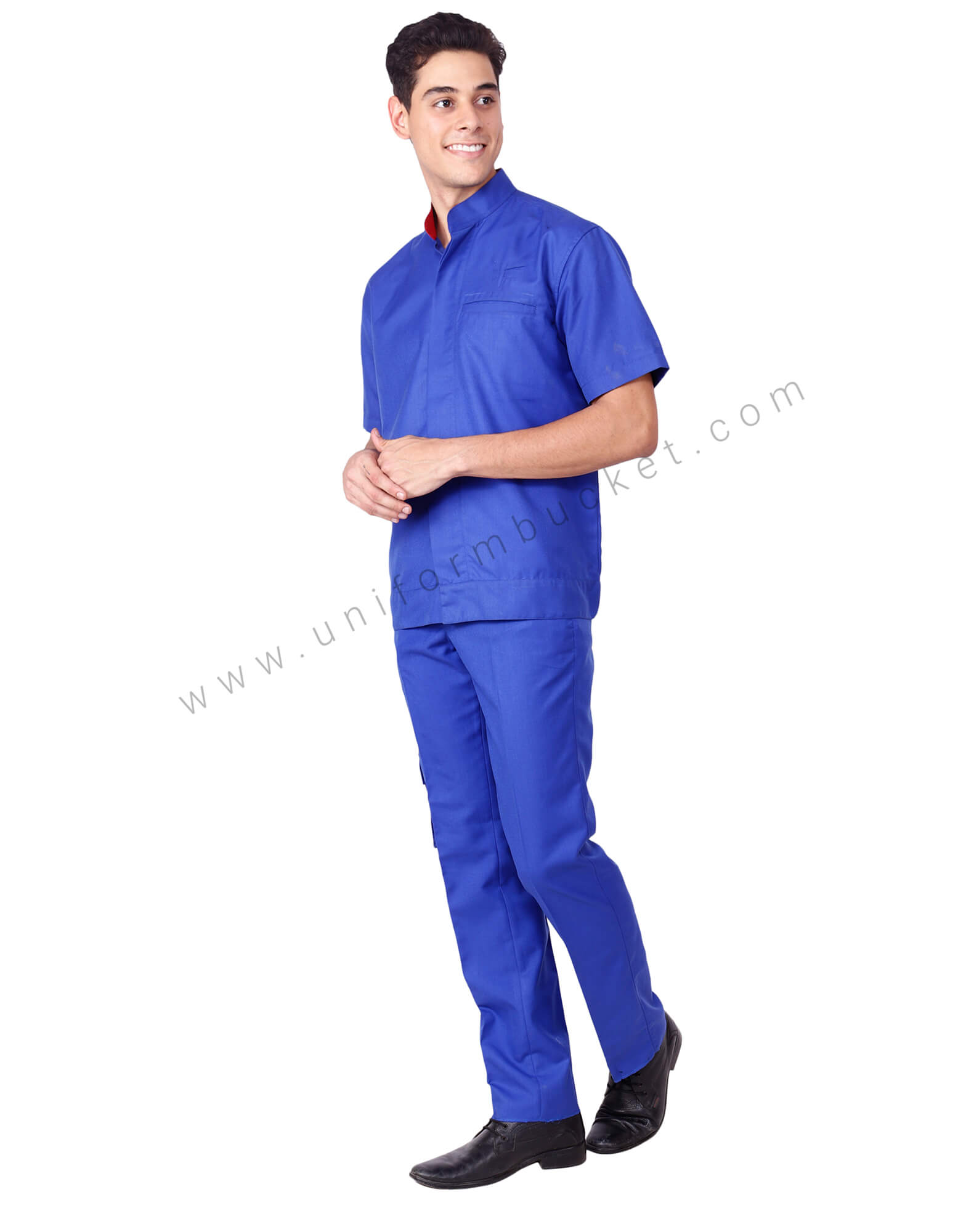 Blue Workwear Shirt With Band Collar For Men view 1