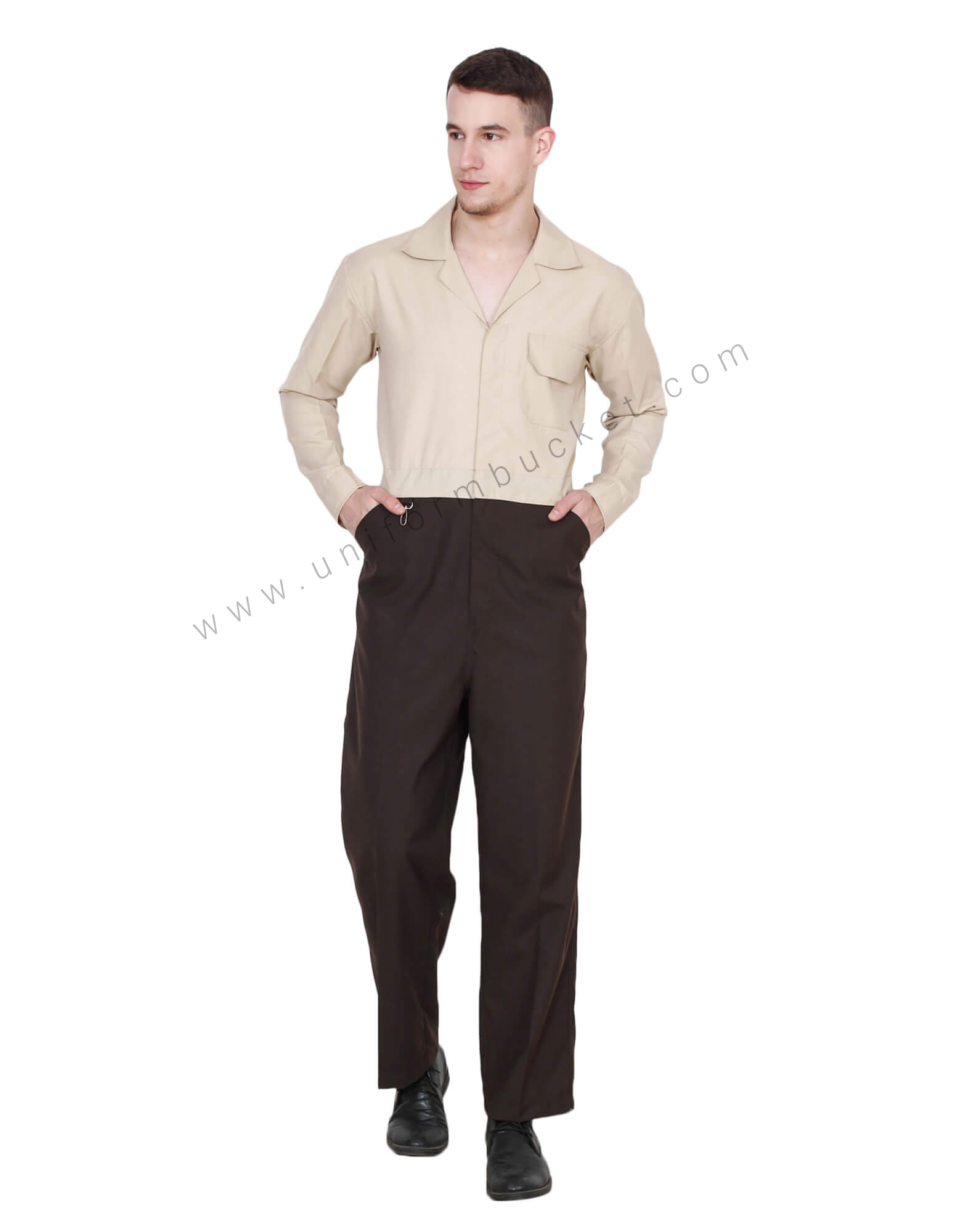 Brown Beige Lapel Neck Dungaree thumbnail 2