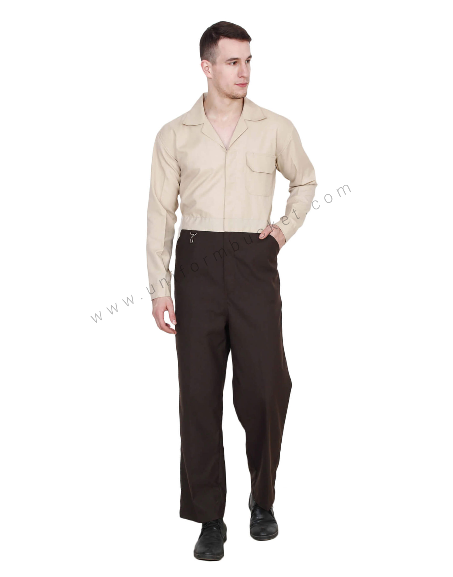Brown Beige Lapel Neck Dungaree view 1