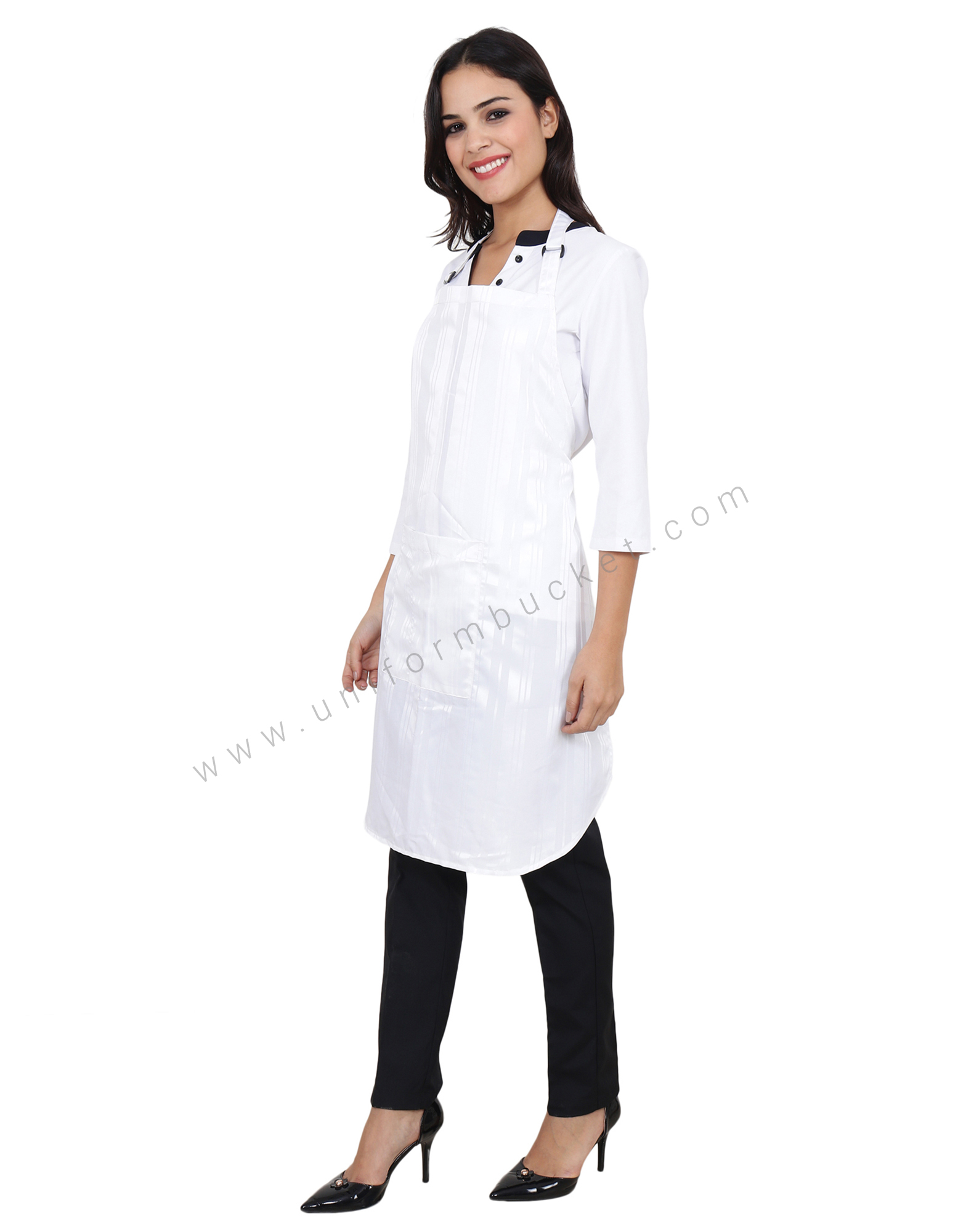 White Lining Apron With Front Pocket view 1