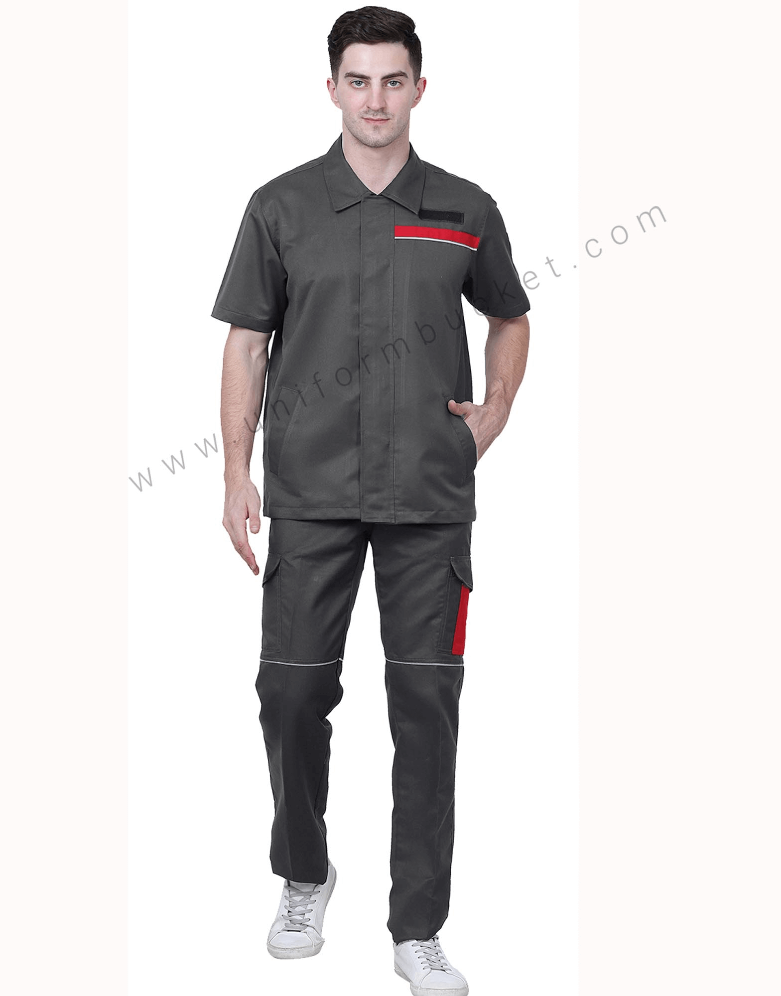 Dark Timber Green Shirt With Red & White Trims view 1