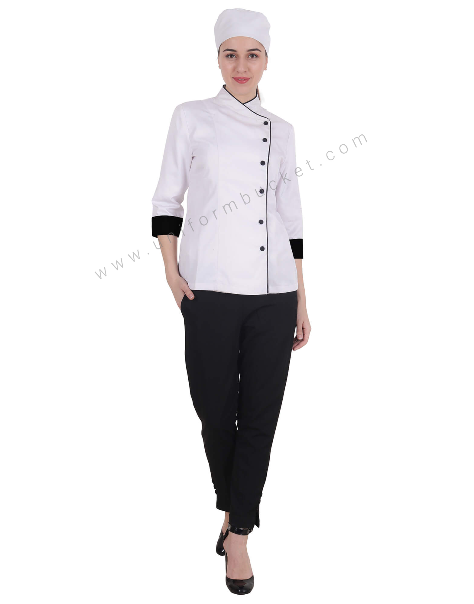 Chef Jacket In 3- 4th Sleeve For Women thumbnail 3