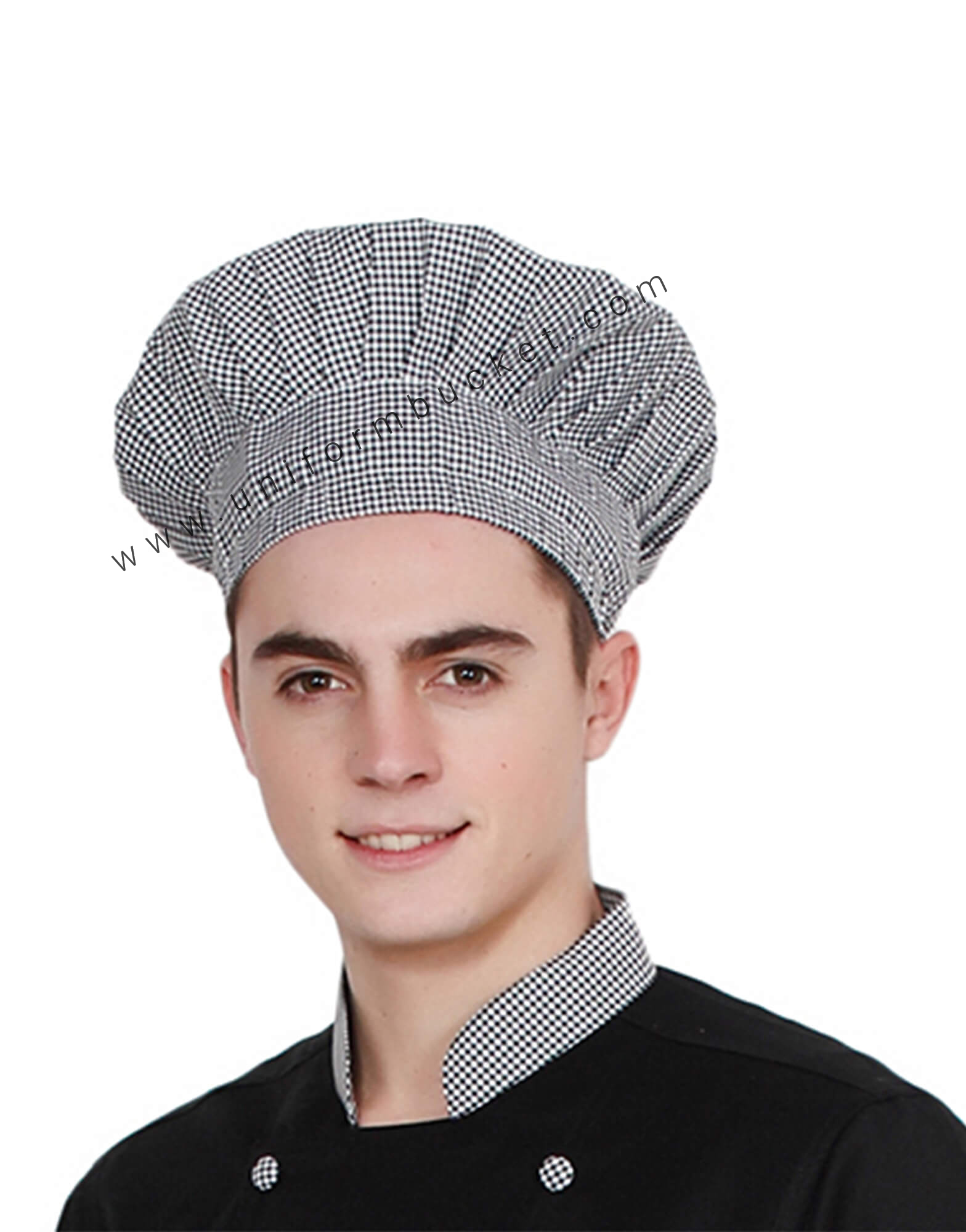 Chef Skull Cap in Check Fabric view 1