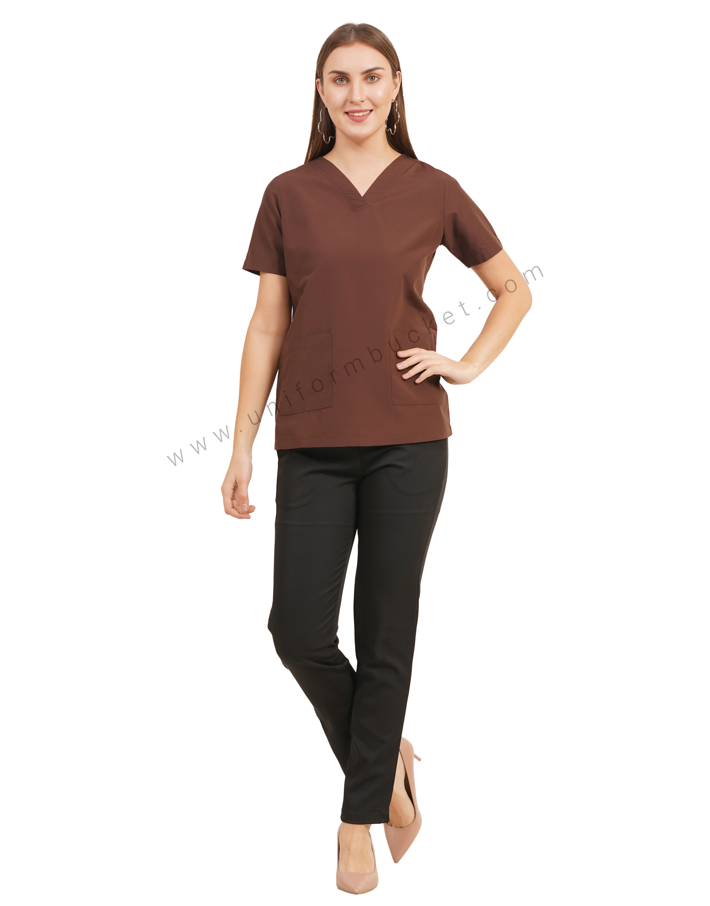 Classic Brown V-Neck Scrub Top thumbnail 5