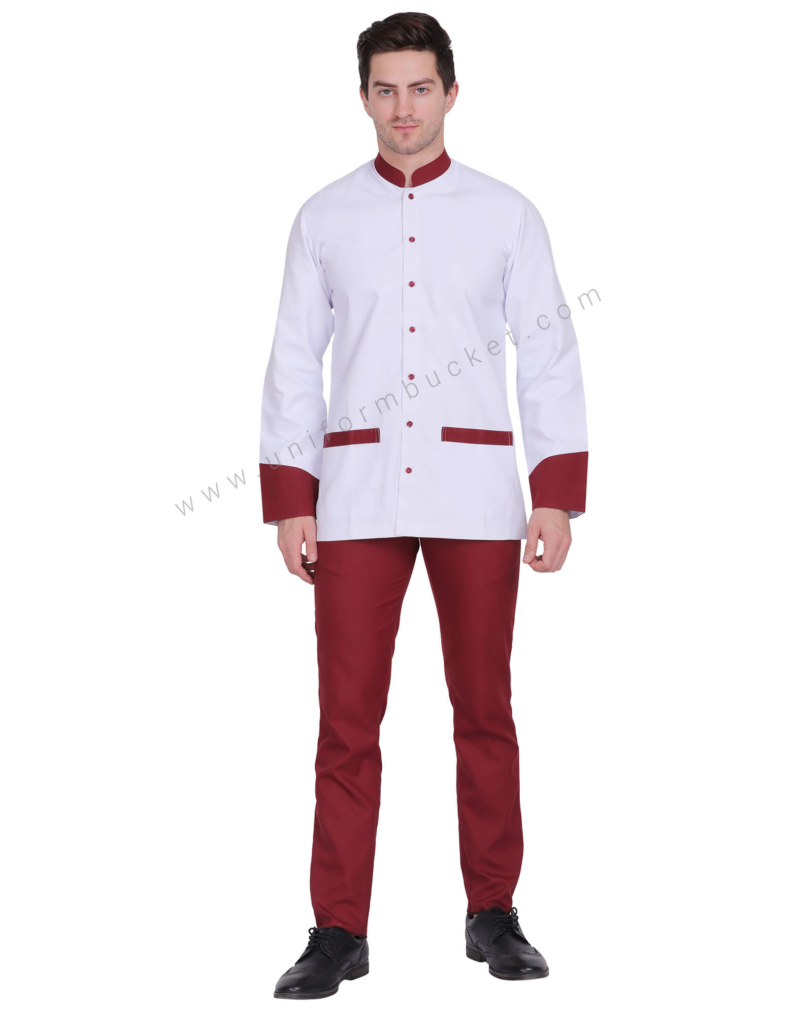 Classic Chef Coat With Maroon Trim thumbnail 2