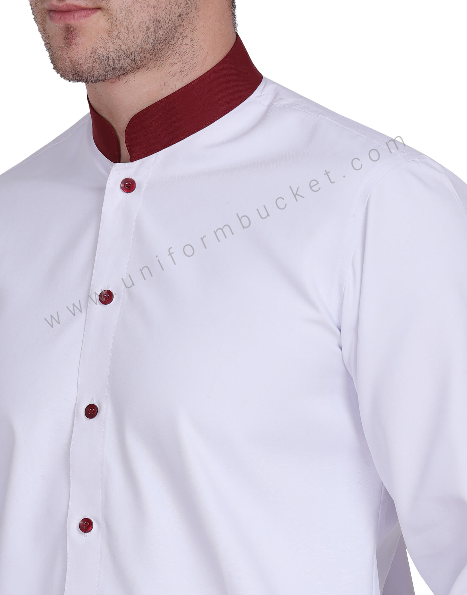 Classic Chef Coat With Maroon Trim thumbnail 5