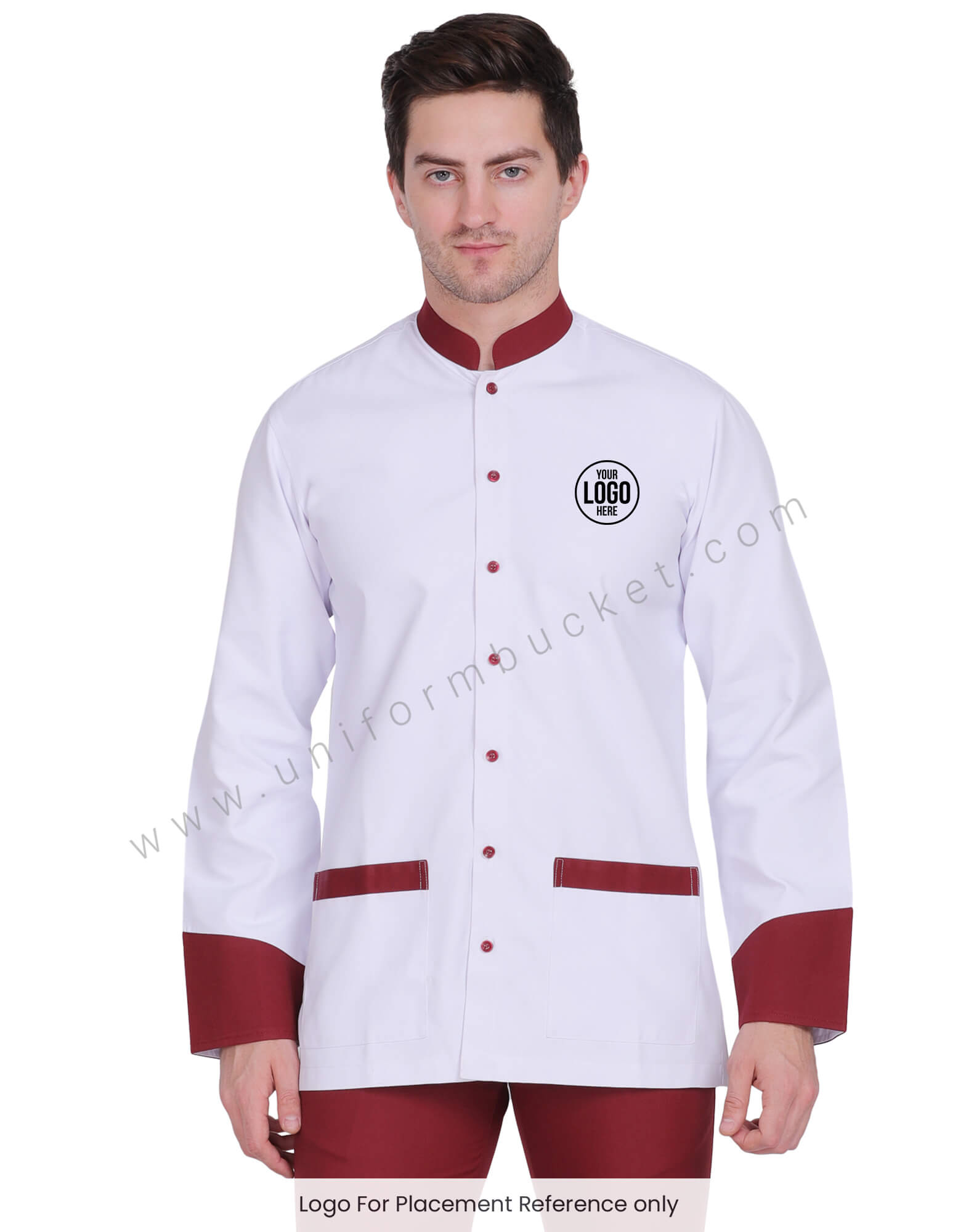 Classic Chef Coat With Maroon Trim view 1