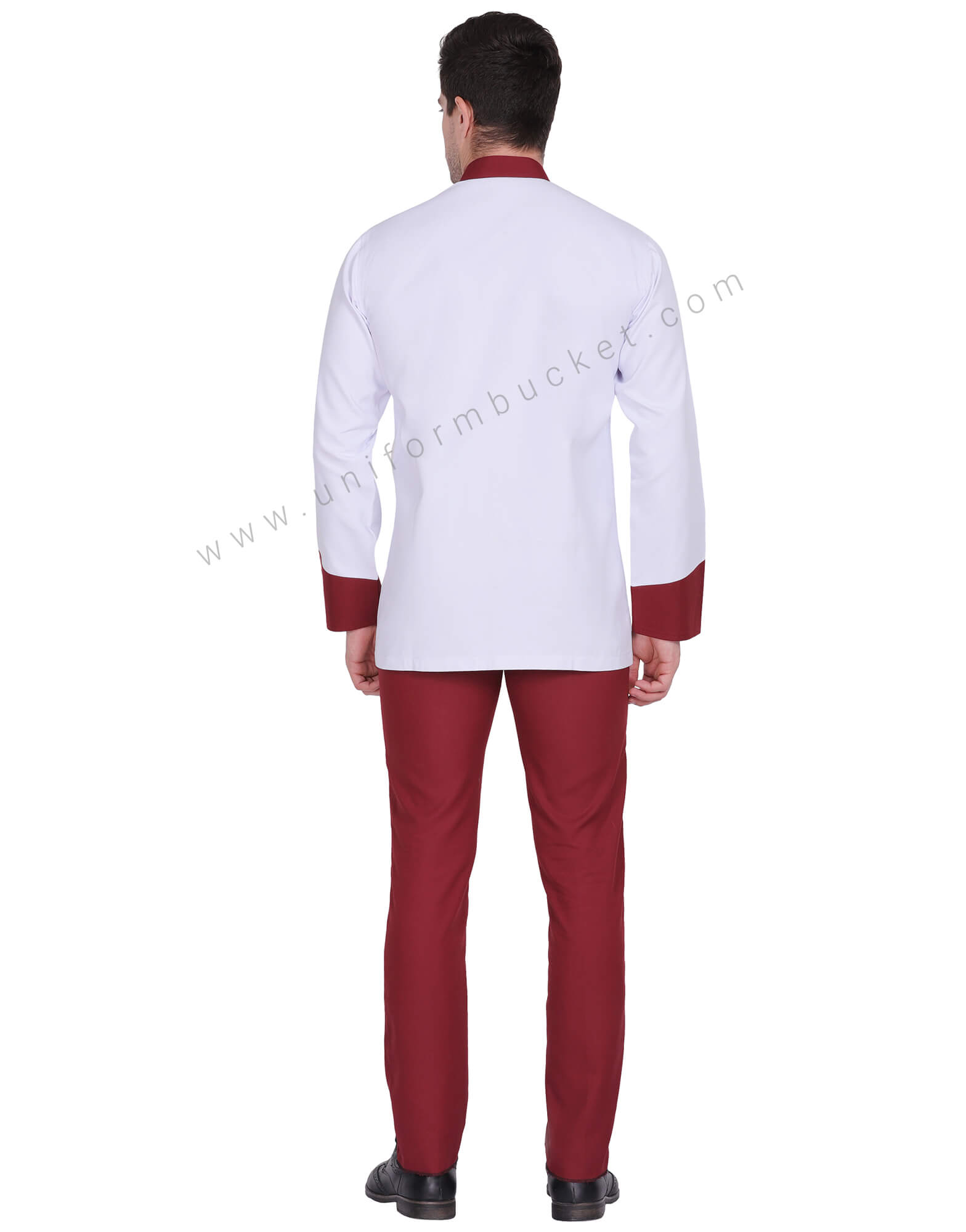 Classic Chef Coat With Maroon Trim thumbnail 4