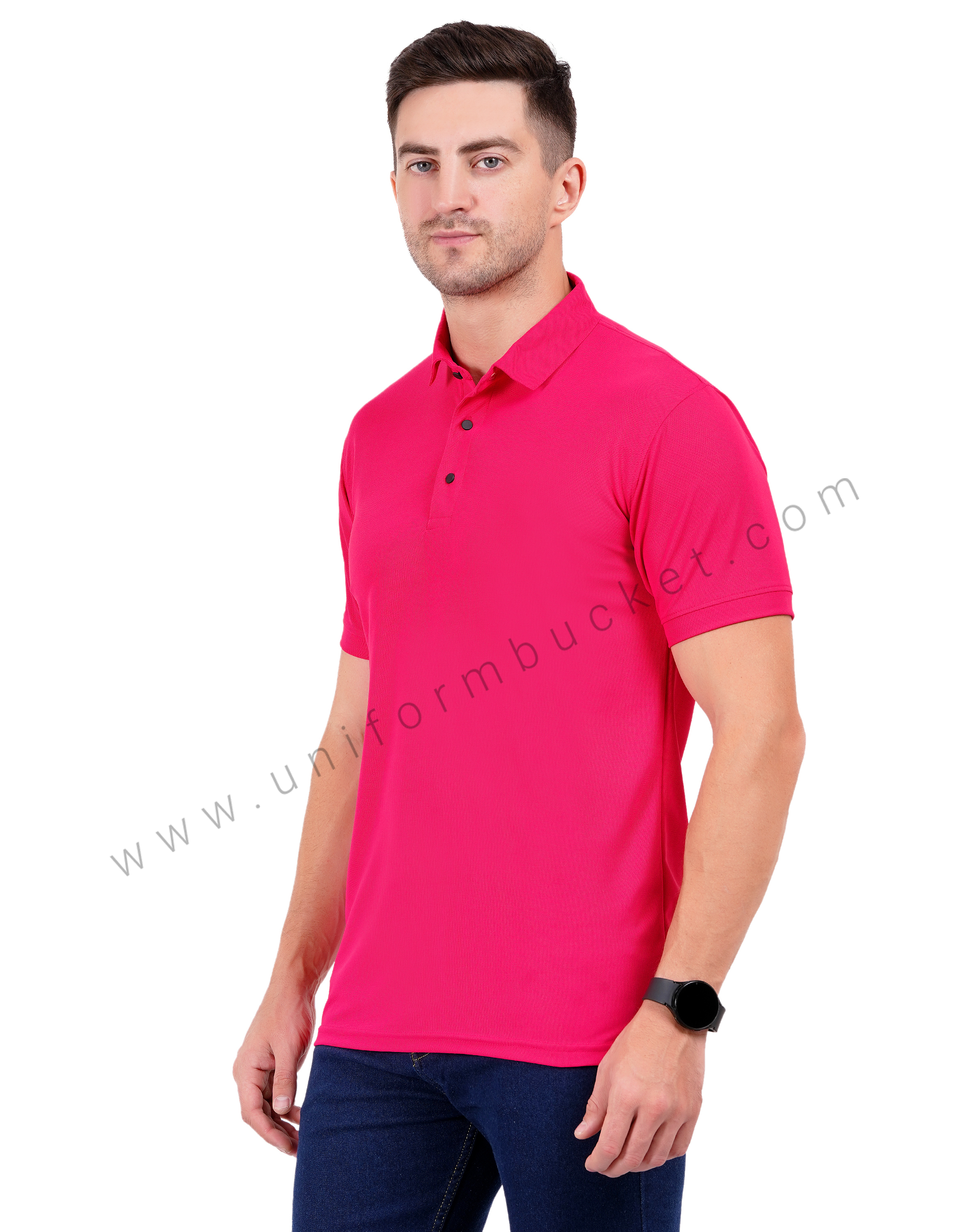 Classic fuchsia polo T-shirt view 1