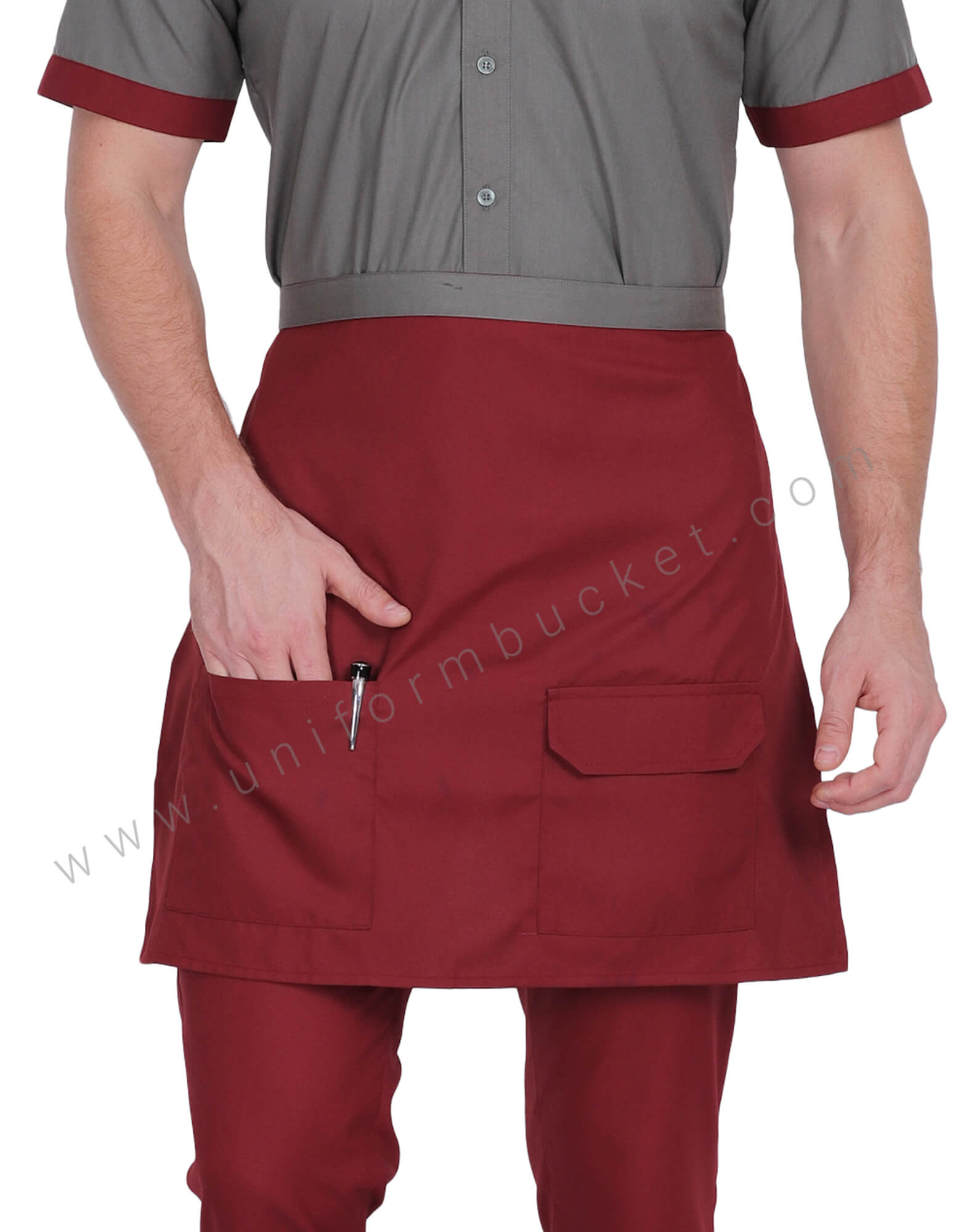 CLASSIC MAROON APRON WITH FLAP POCKET thumbnail 2