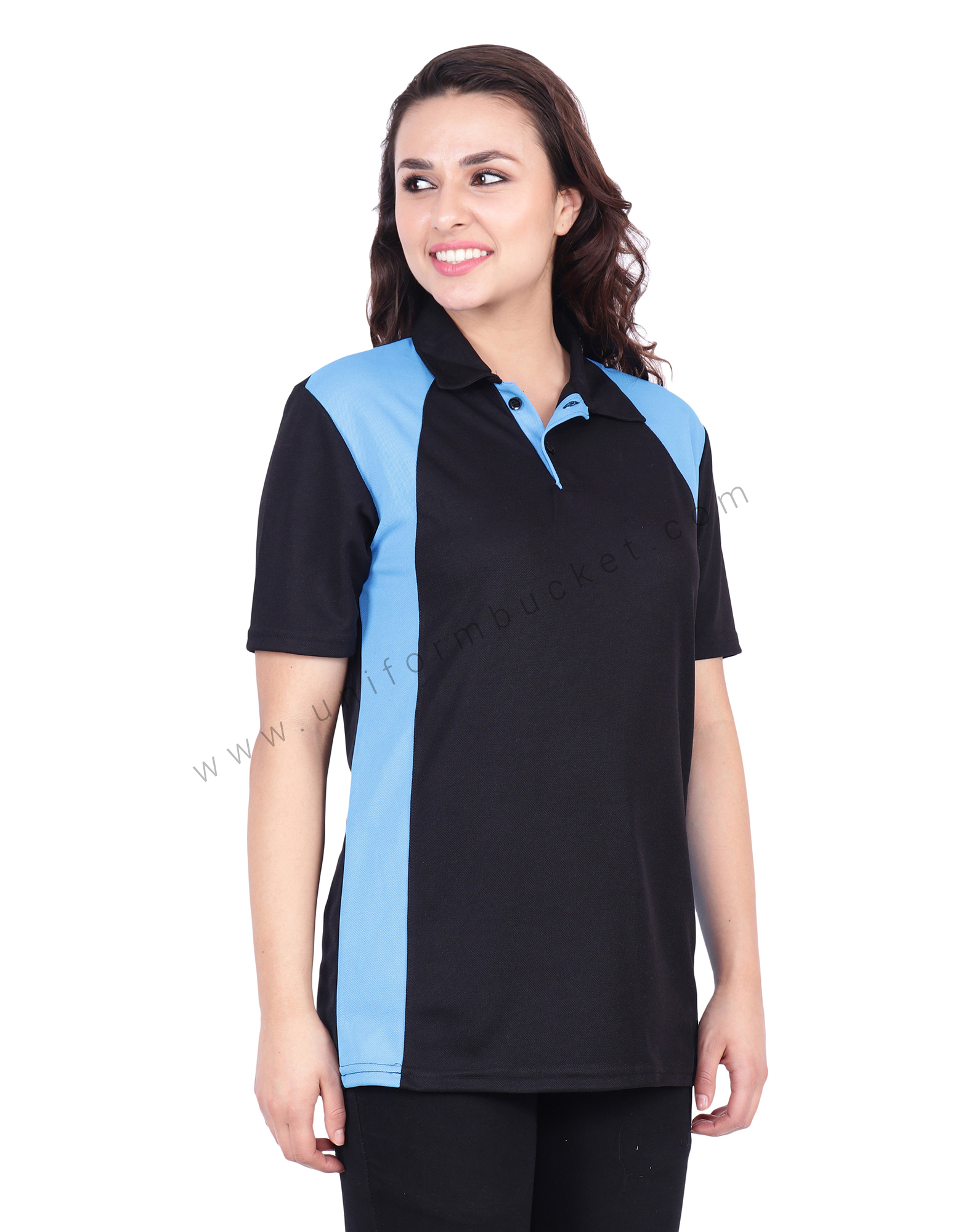 Black & Sky Blue Designer Polo T-Shirt view 1