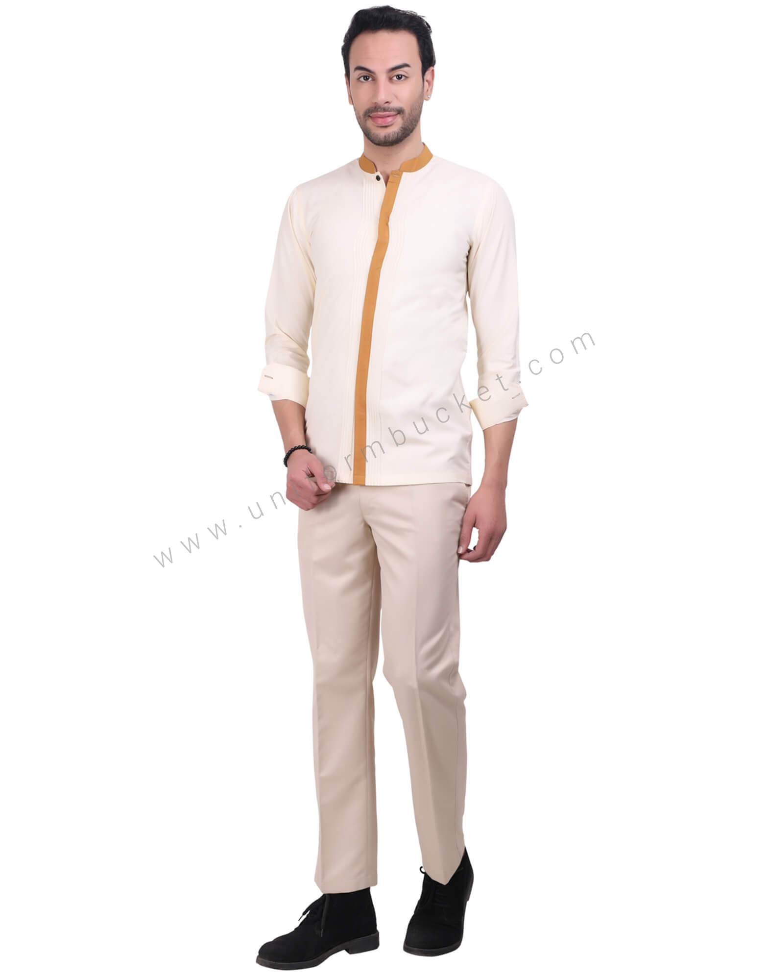 Chinese Collar Cream Formal Shirt thumbnail 2