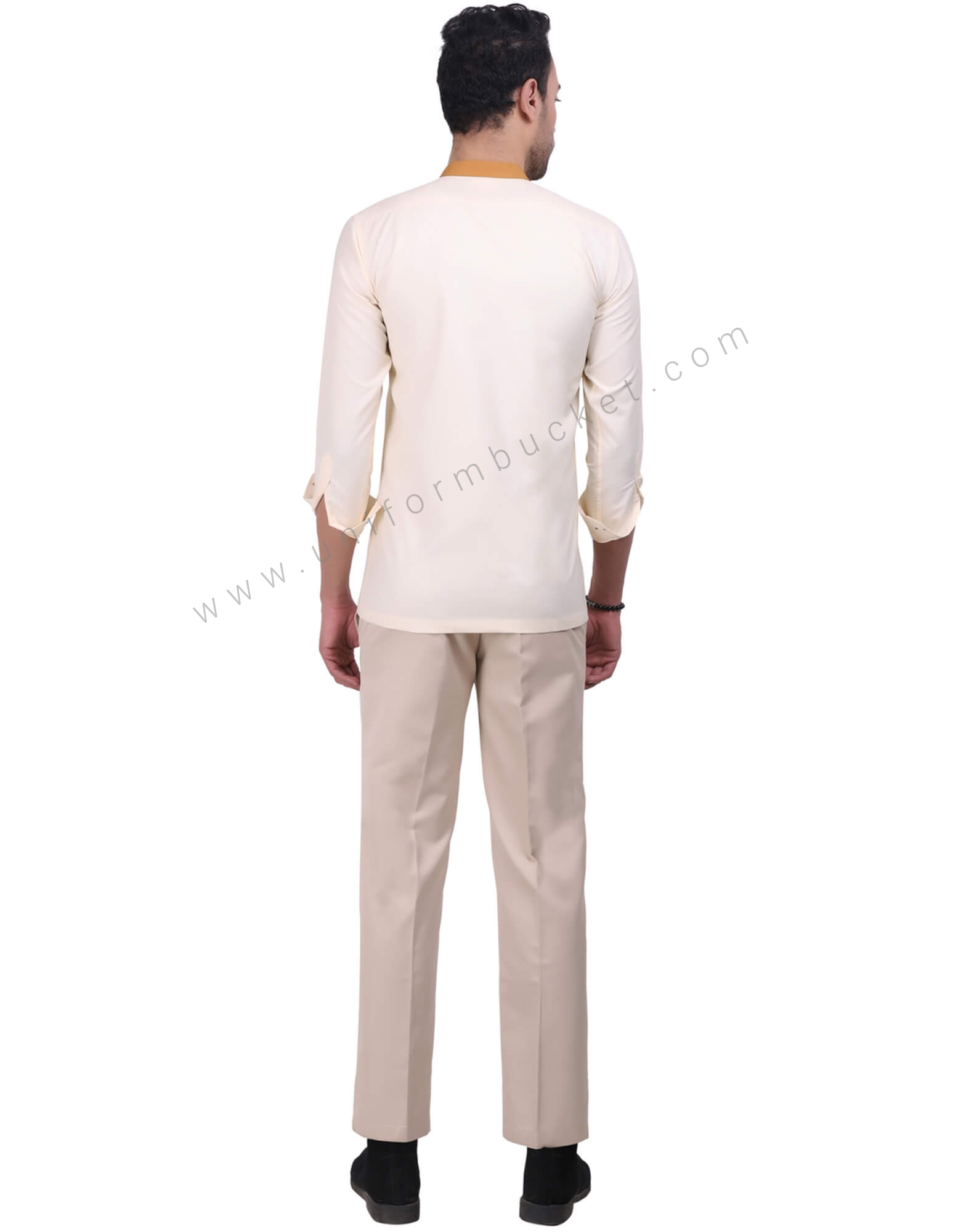 Chinese Collar Cream Formal Shirt thumbnail 3