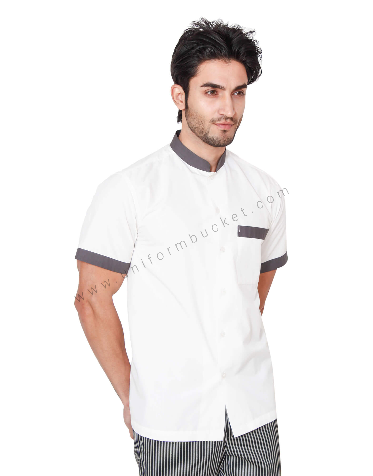 Cream Colour Shirt With Grey Ban Collar view 1