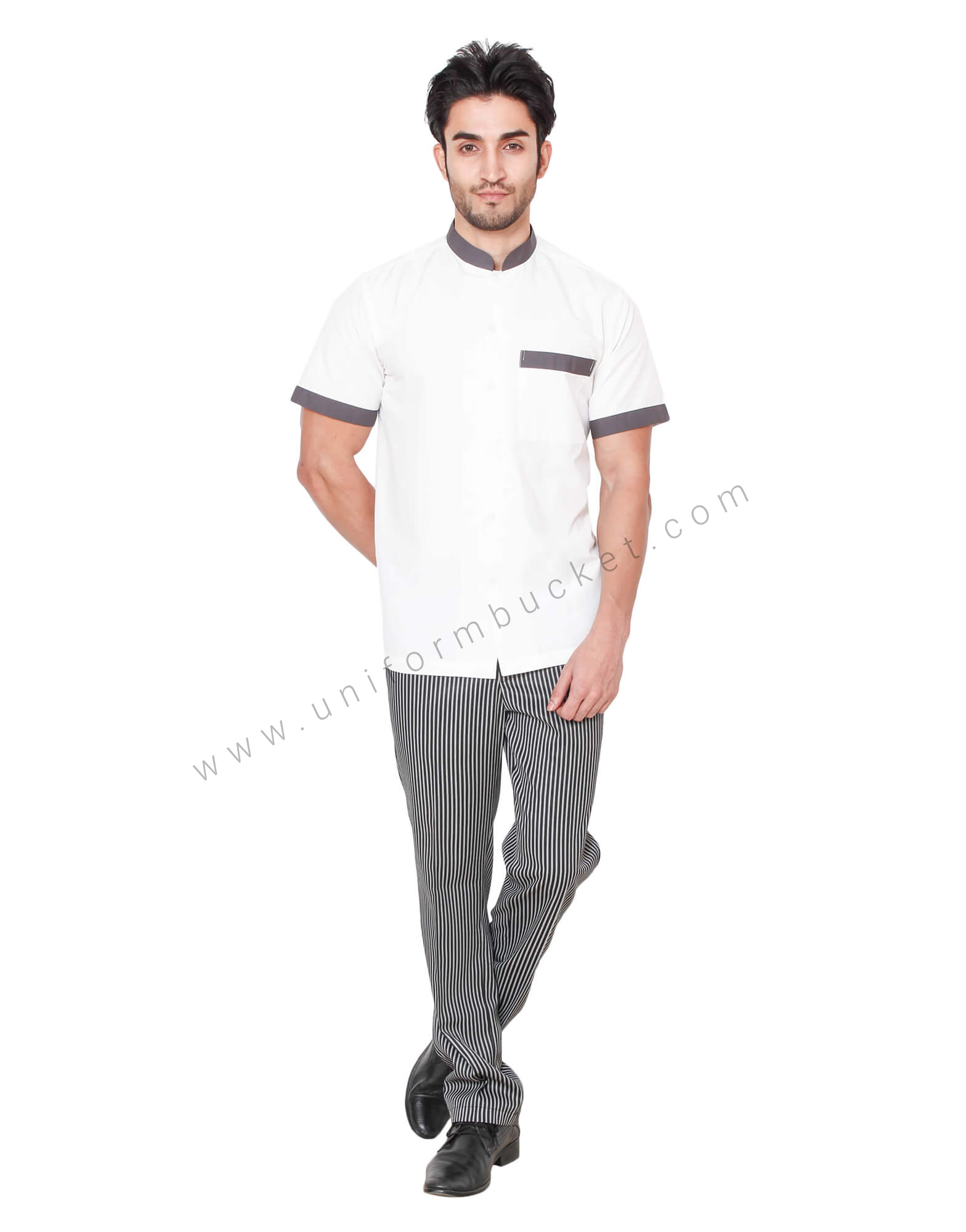 Cream Colour Shirt With Grey Ban Collar thumbnail 3