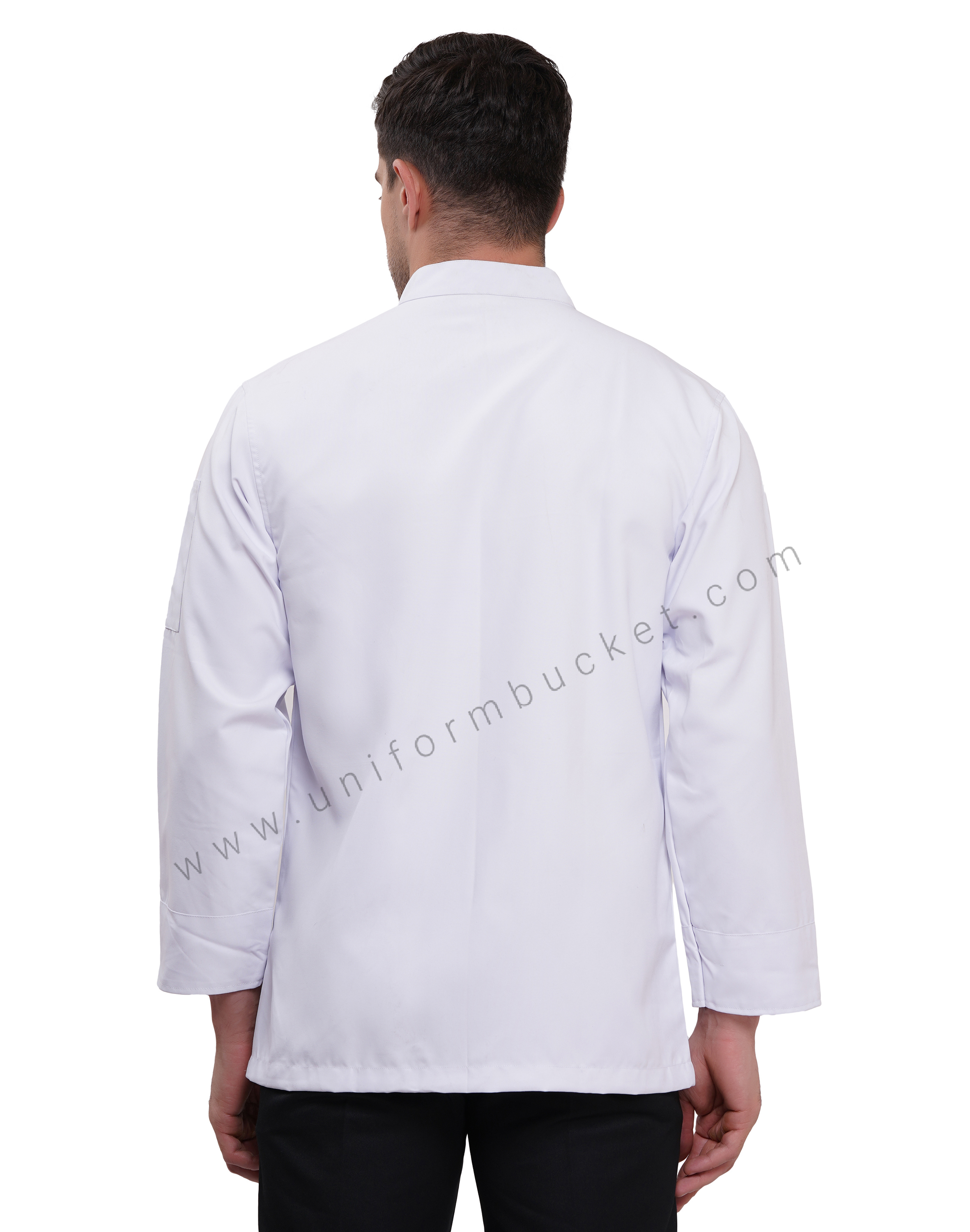 CROSS  NECK MALE WHITE  PLAIN CHEF COAT WITH BLACK BUTTON thumbnail 4
