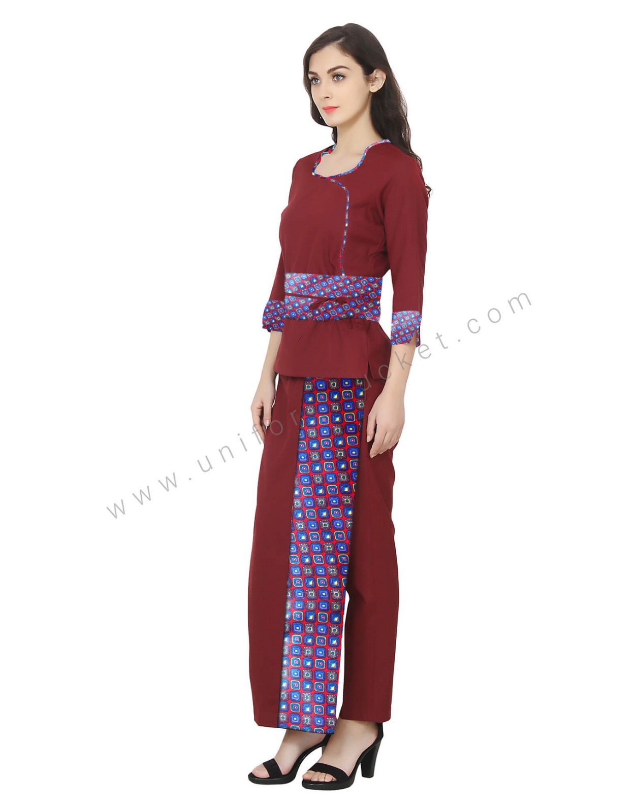 Cross Neck Spa Uniform Maroon Top thumbnail 3