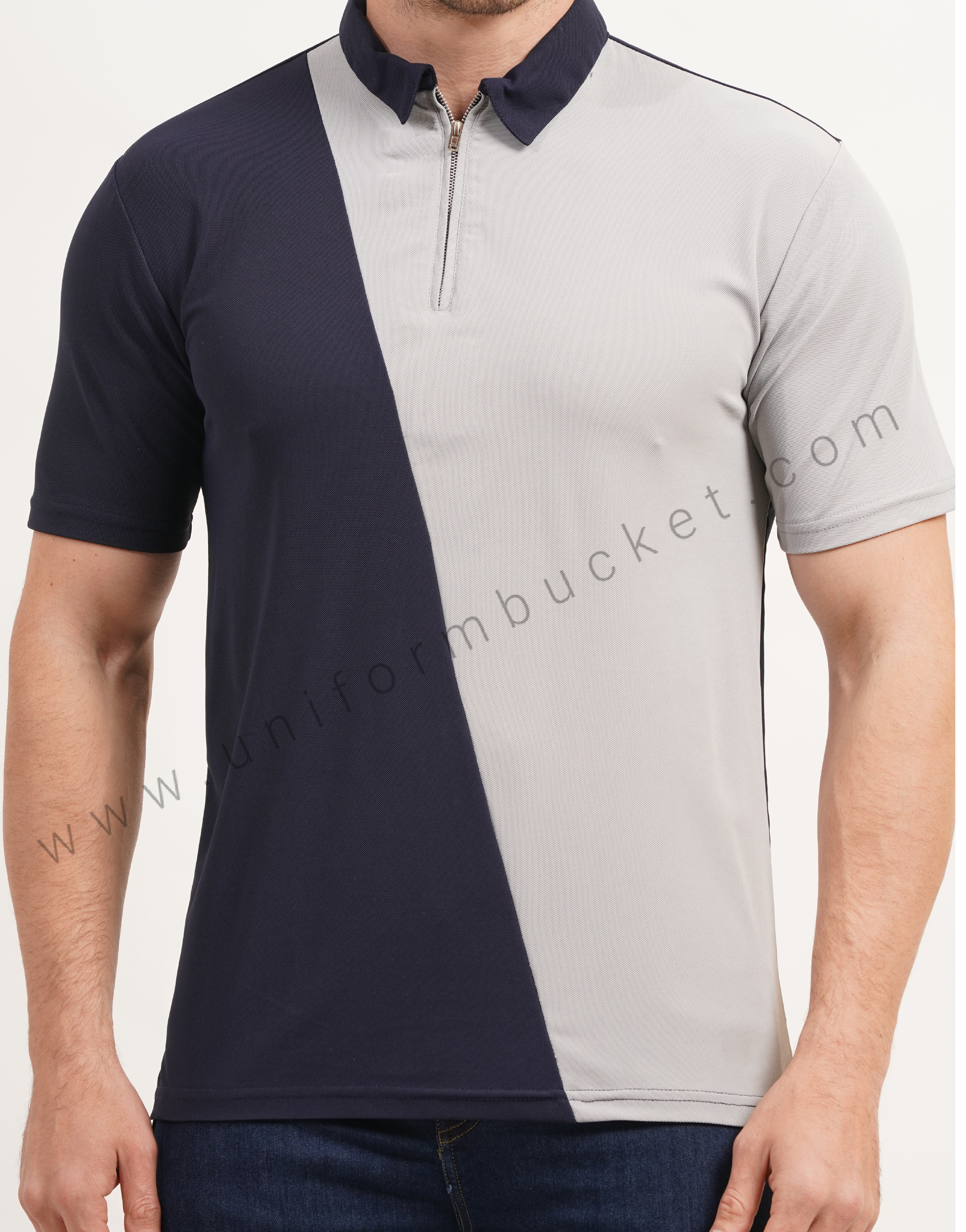 Cross Panel Cut Designer  t-shirt with Front Zip thumbnail 4