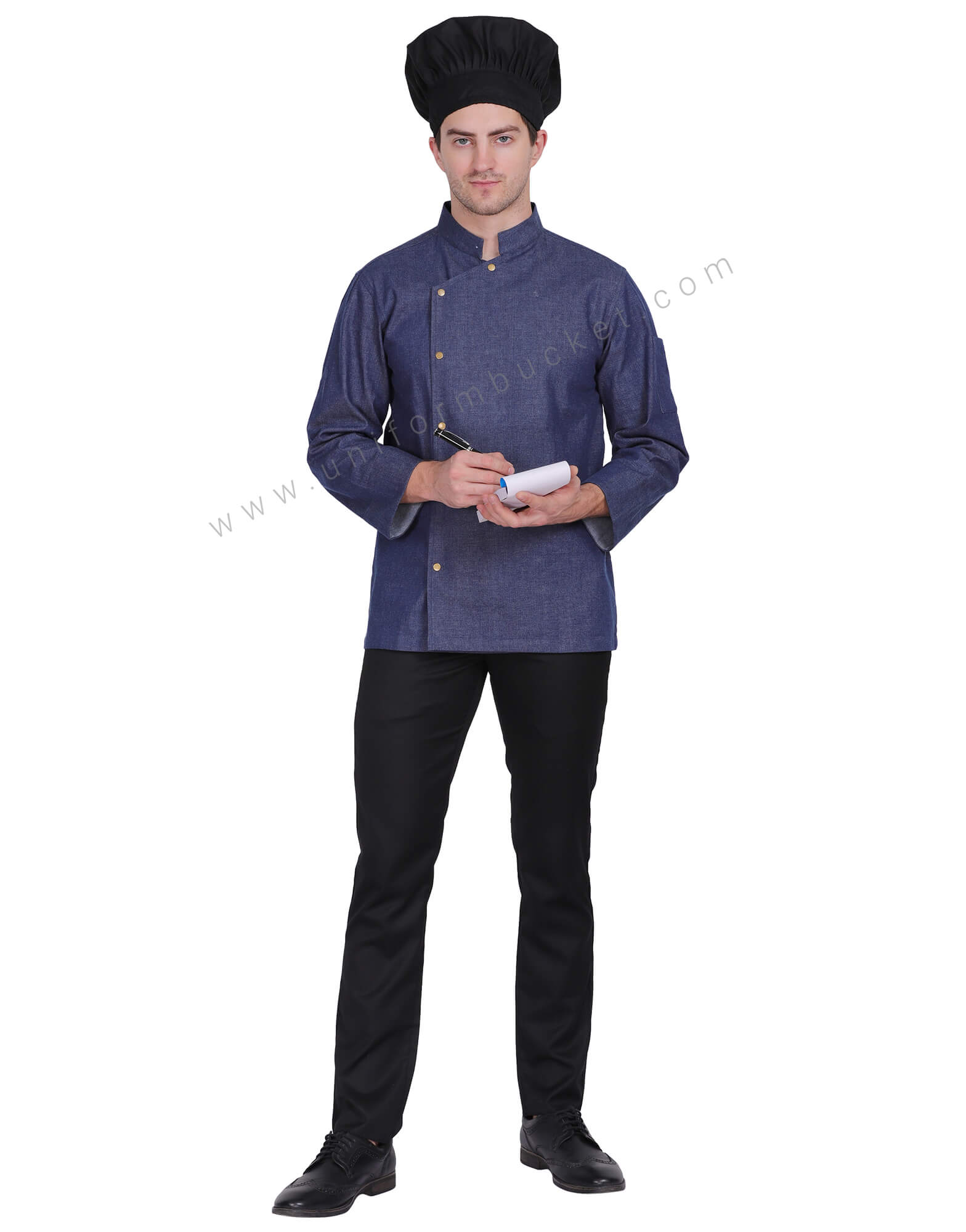 Crossover Neck Denim Chef Coat view 1