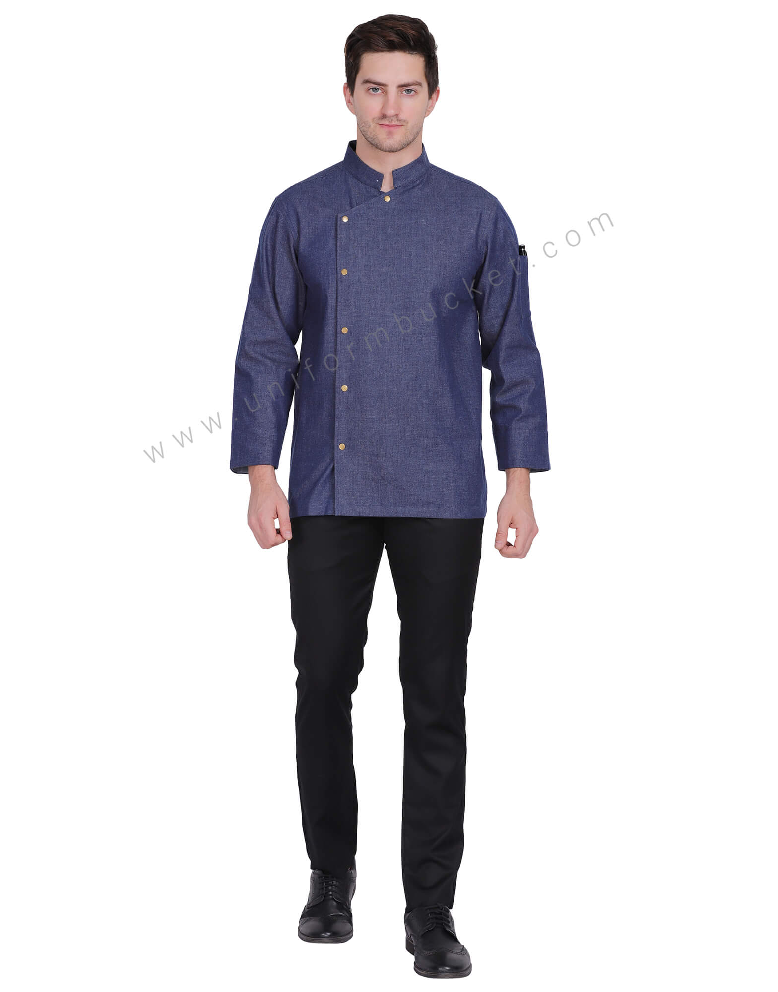 Crossover Neck Denim Chef Coat thumbnail 2