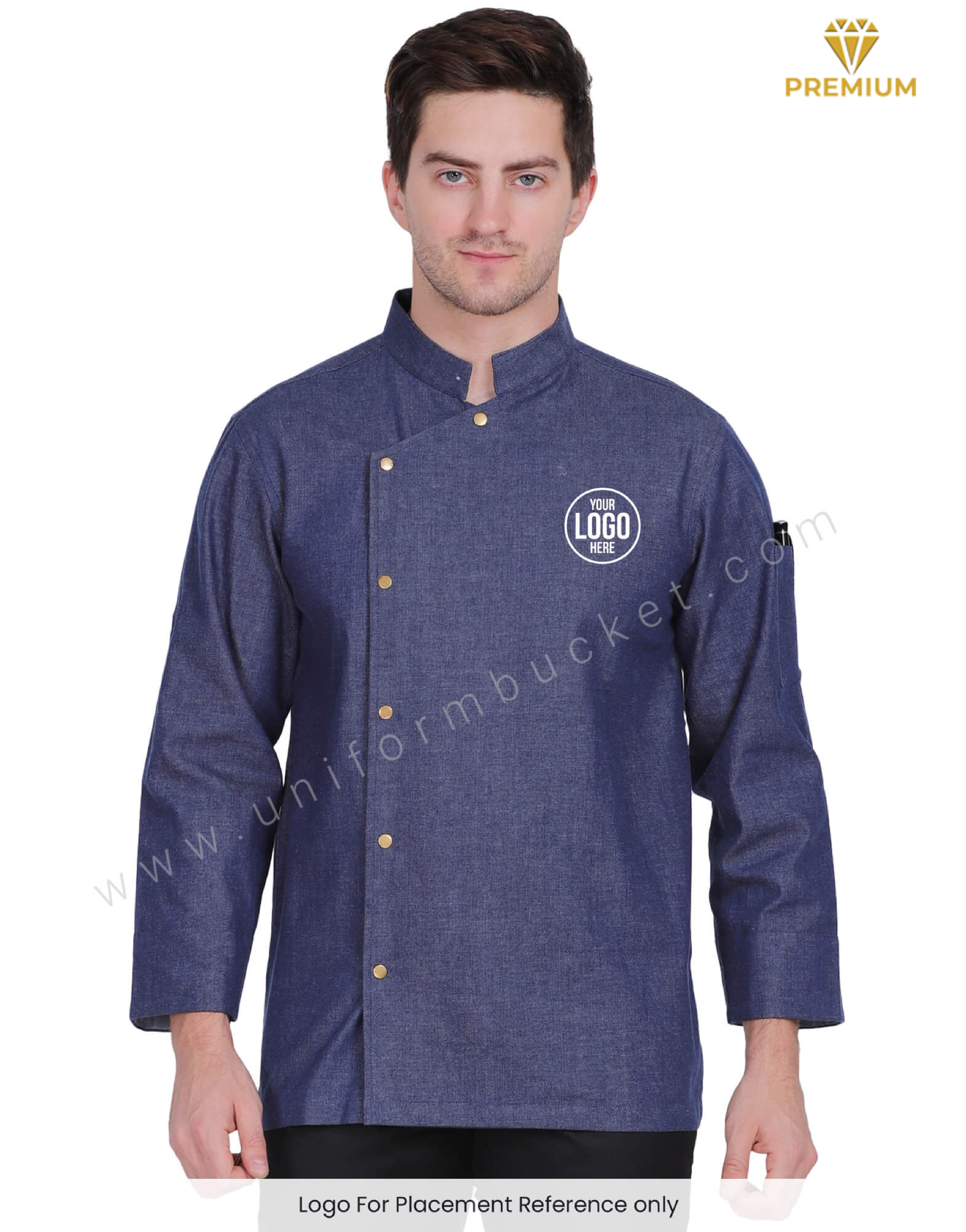 Crossover Neck Denim Chef Coat thumbnail 5