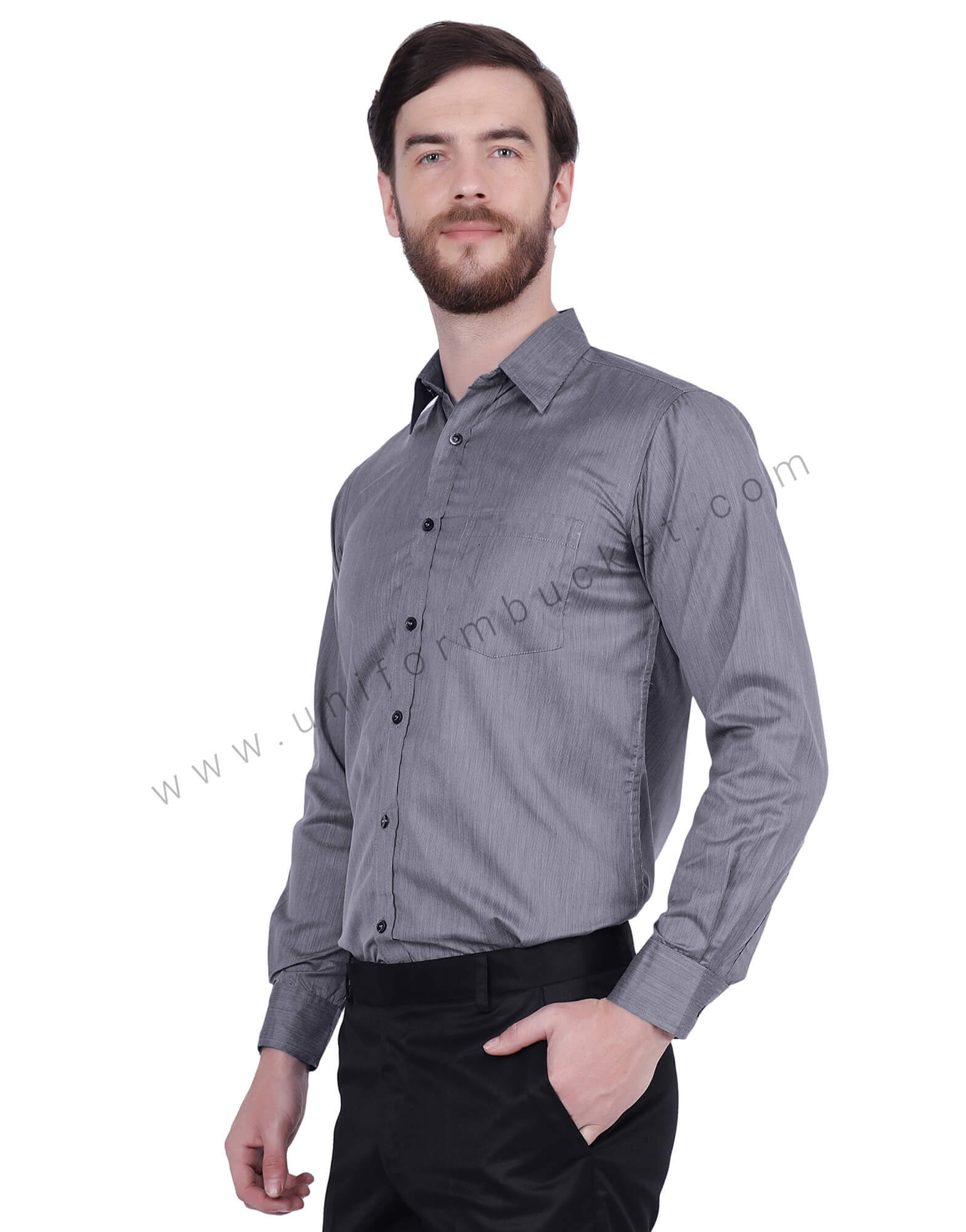 Dark Grey Fil a Fil Uniform Shirt view 1