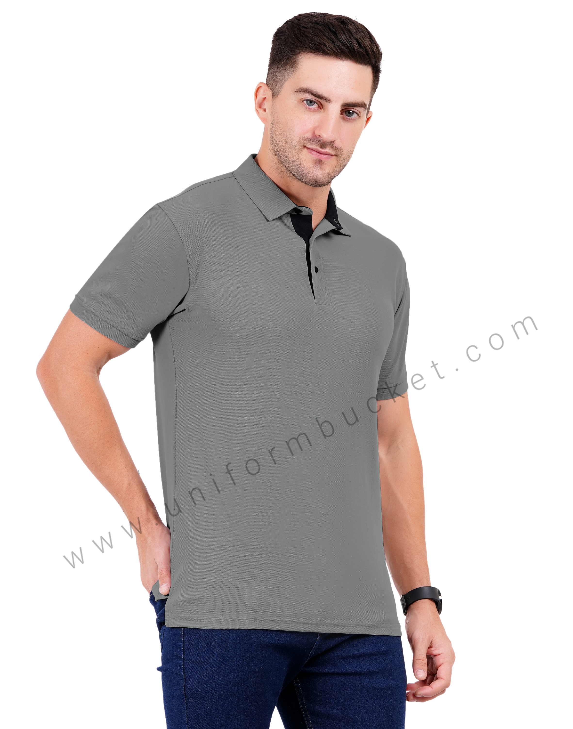 Dark Grey polo T-shirt with Black trim thumbnail 2