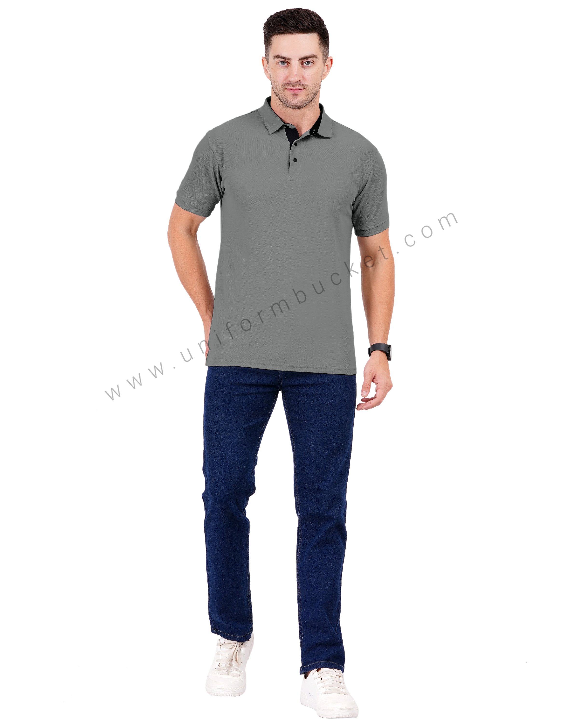Dark Grey polo T-shirt with Black trim thumbnail 5